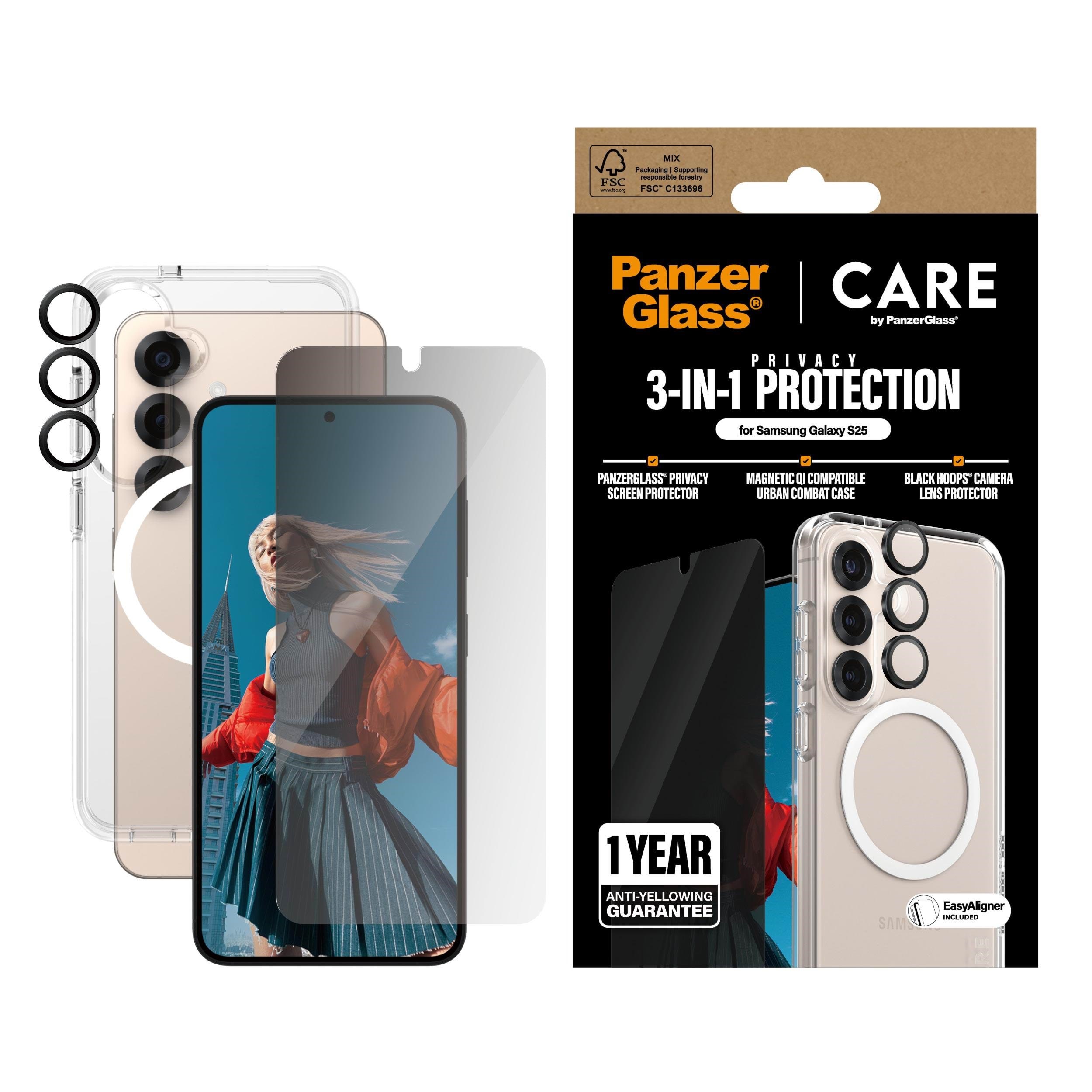 CARE by PanzerGlass Flagship 3-in-1 Privacy Bundle Samsung Galaxy S25 Beskyttelsesglas CRRCHPUG38388