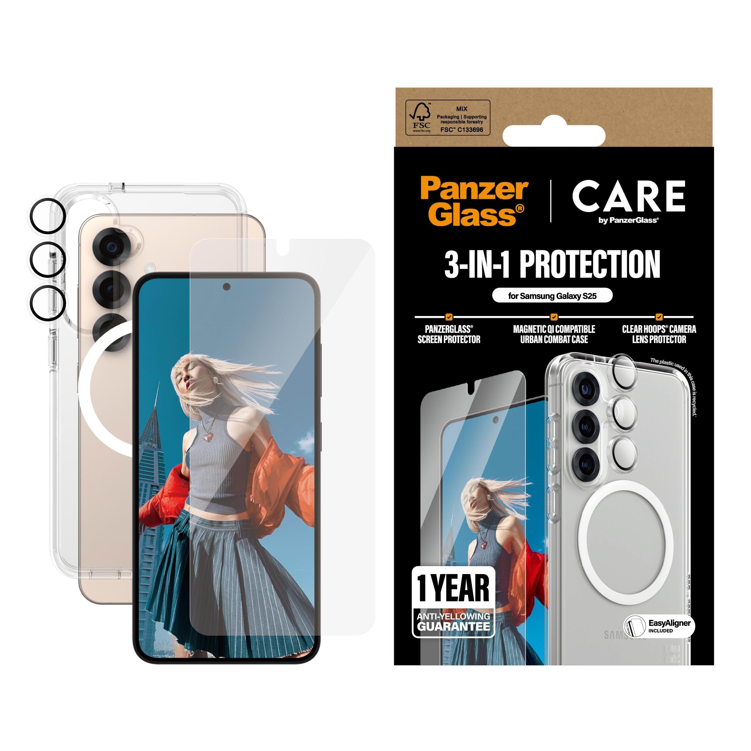 CARE by PanzerGlass Flagship 3-in-1 Bundle Samsung Galaxy S25 Beskyttelsesglas CRRCHNUG38388