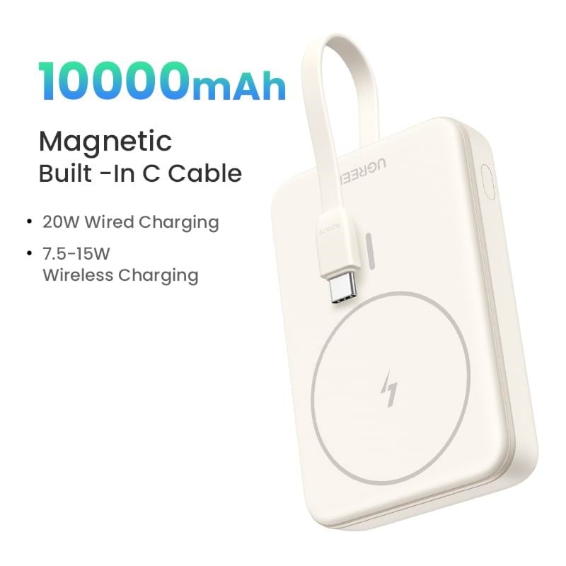 UGREEN 10000mah Magnetic Wireless Power Bank - 10000 mAh Powerbank Beige 35341-UG