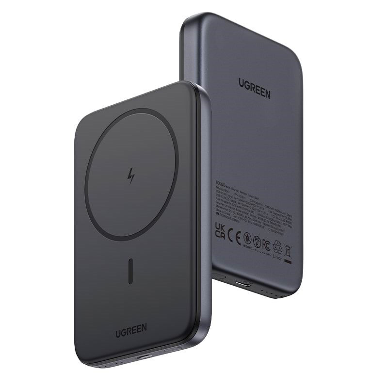 UGREEN 10.000 mAh Magnetisk Trådløs Powerbank i Space Grey - 10000 mAh Powerbank Grå 25919-UG