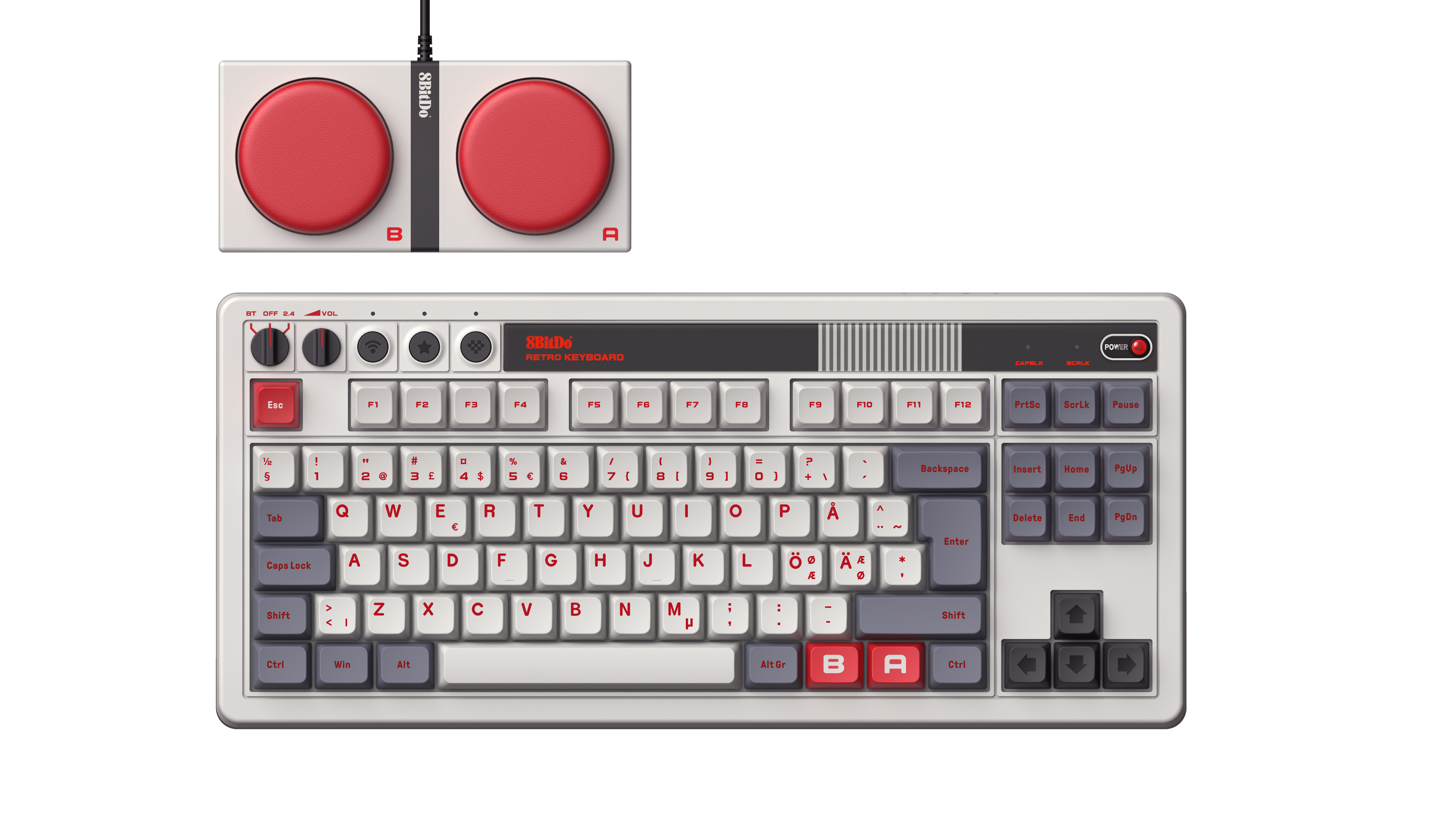 8BitDo Retro Mechanical Keyboard - N Edition - ISO - Nordisk - Grå Tastatur RET00488