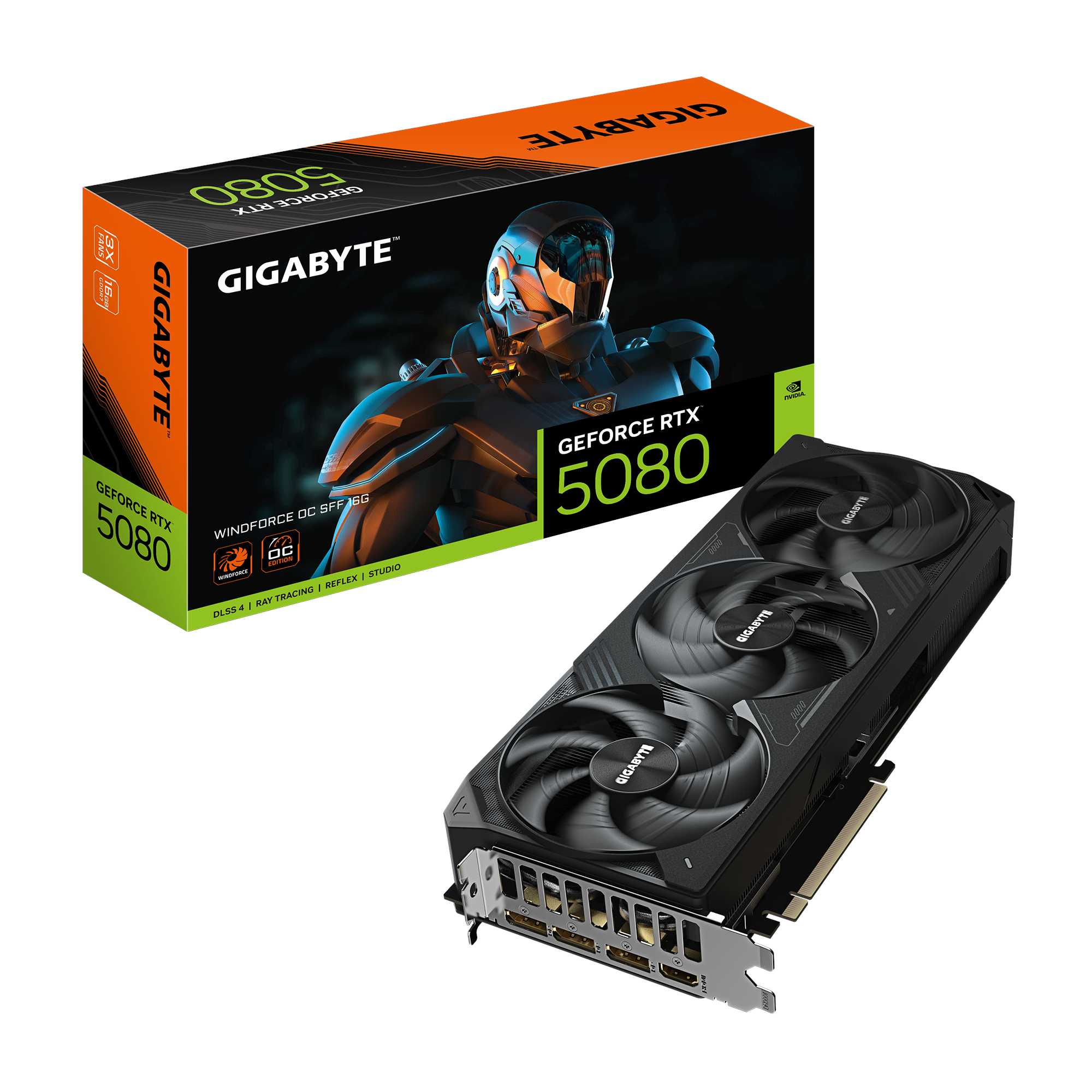 GIGABYTE GeForce RTX 5080 WindForce 3 OC - 16GB GDDR7 RAM - Grafikkort Grafikkort Sort GV-N5080WF3OC-16GD