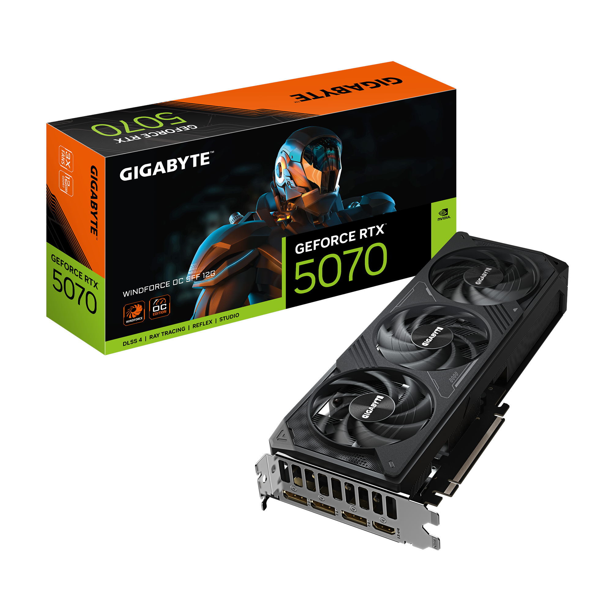 GIGABYTE GeForce RTX 5070 WindForce 3 OC - 12GB GDDR7 RAM - Grafikkort Grafikkort Sort GV-N5070WF3OC-12GD