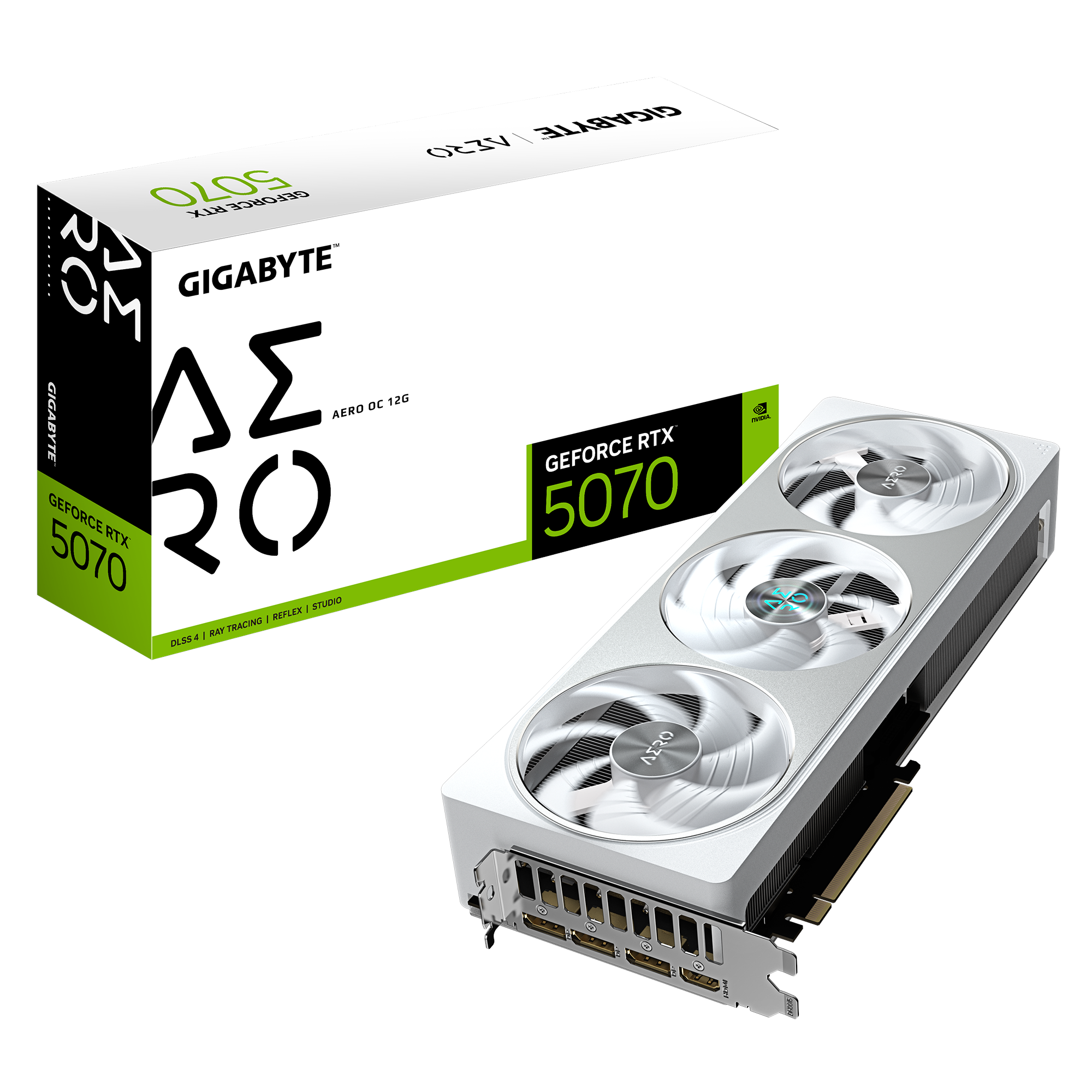 GIGABYTE GeForce RTX 5070 æRO OC - 12GB GDDR7 RAM - Grafikkort Grafikkort Hvid GV-N5070AERO OC-12GD