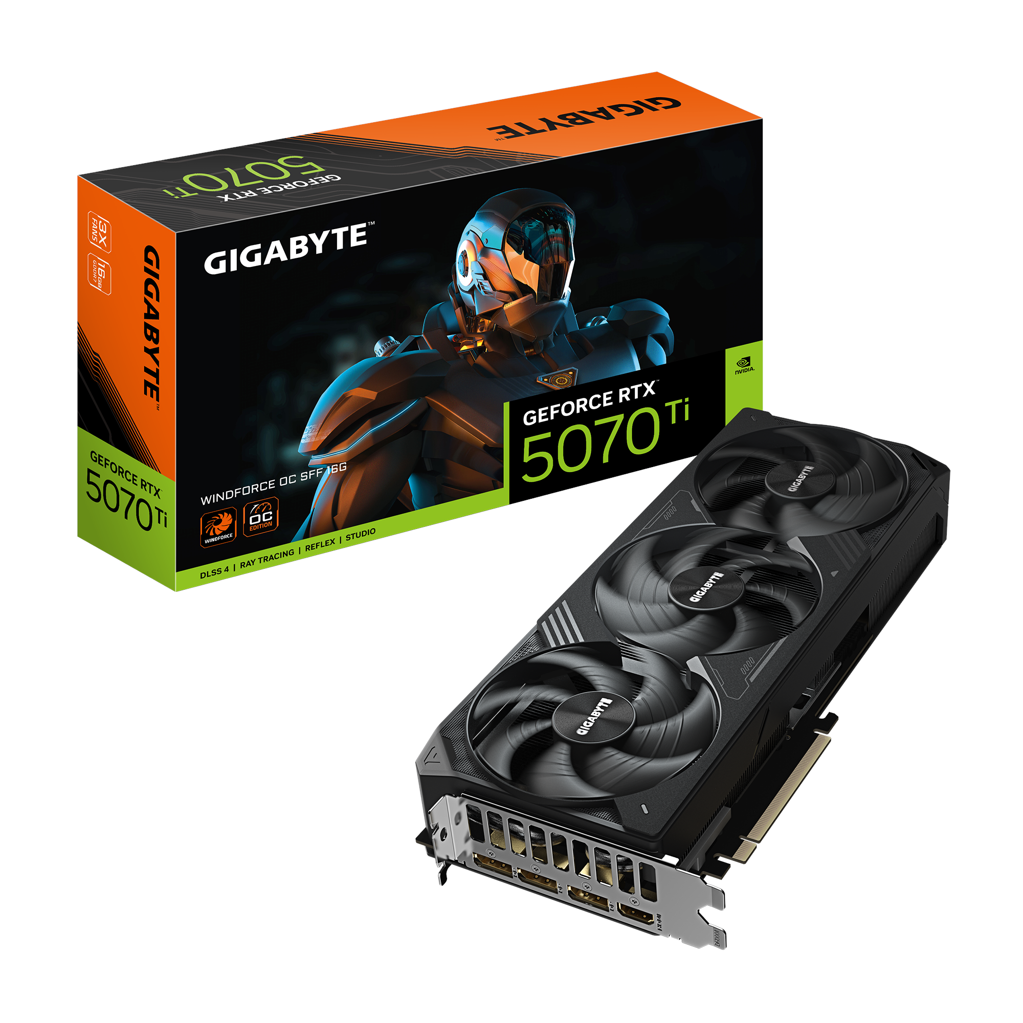 GIGABYTE GeForce RTX 5070 Ti WindForce 3 OC - 16GB GDDR7 RAM - Grafikkort Grafikkort Sort GV-N507TWF3OC-16GD