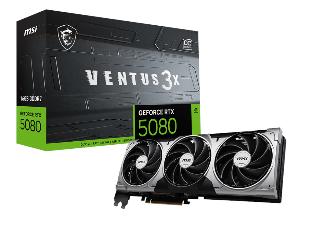 MSI GeForce RTX 5080 VENTUS 3X OC - 16GB GDDR7 RAM - Grafikkort Grafikkort Sort G5080-16V3C