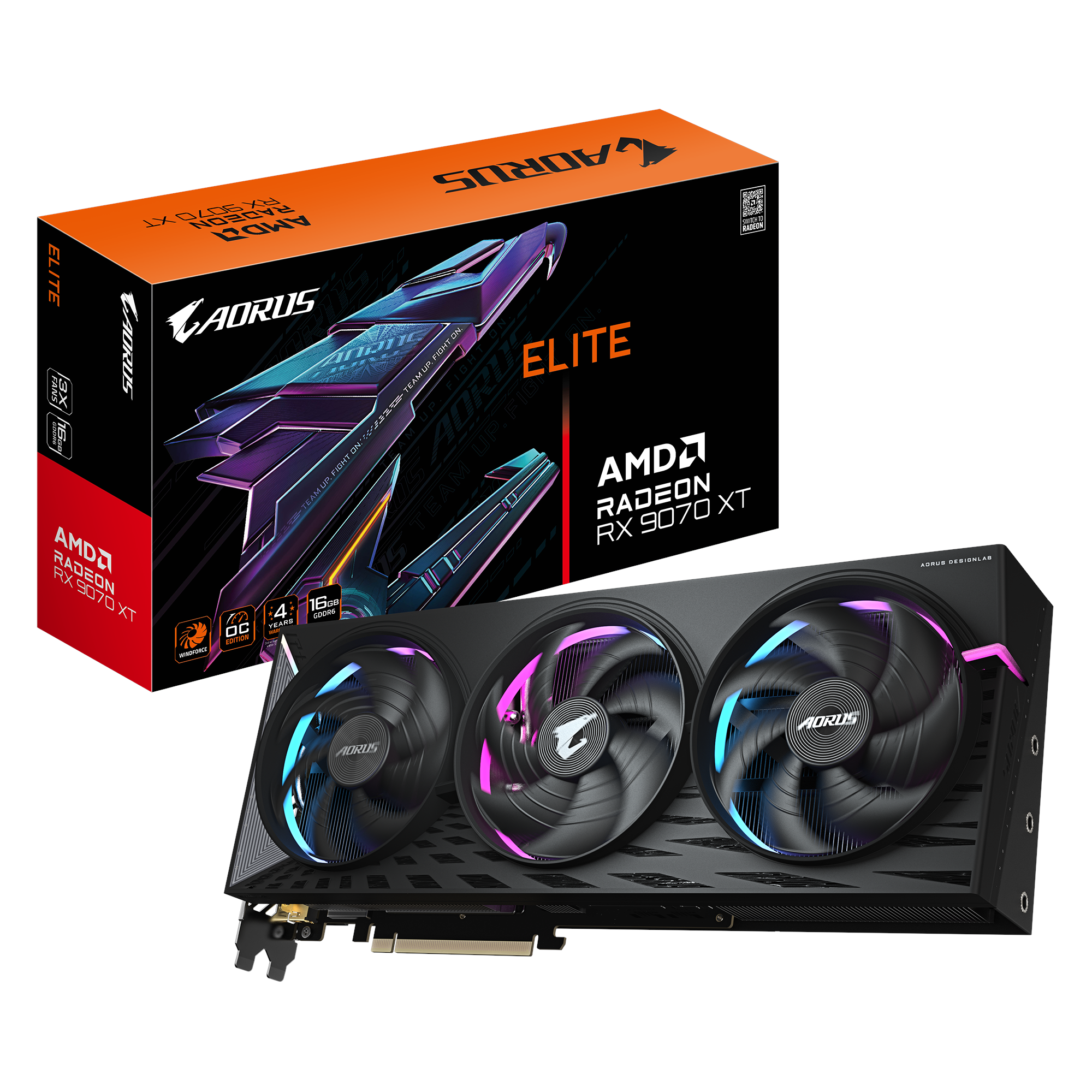 GIGABYTE Radeon RX 9070 XT AORUS Elite - 16GB GDDR6 RAM - Grafikkort Grafikkort Sort GV-R9070XTAORUS E-16GD