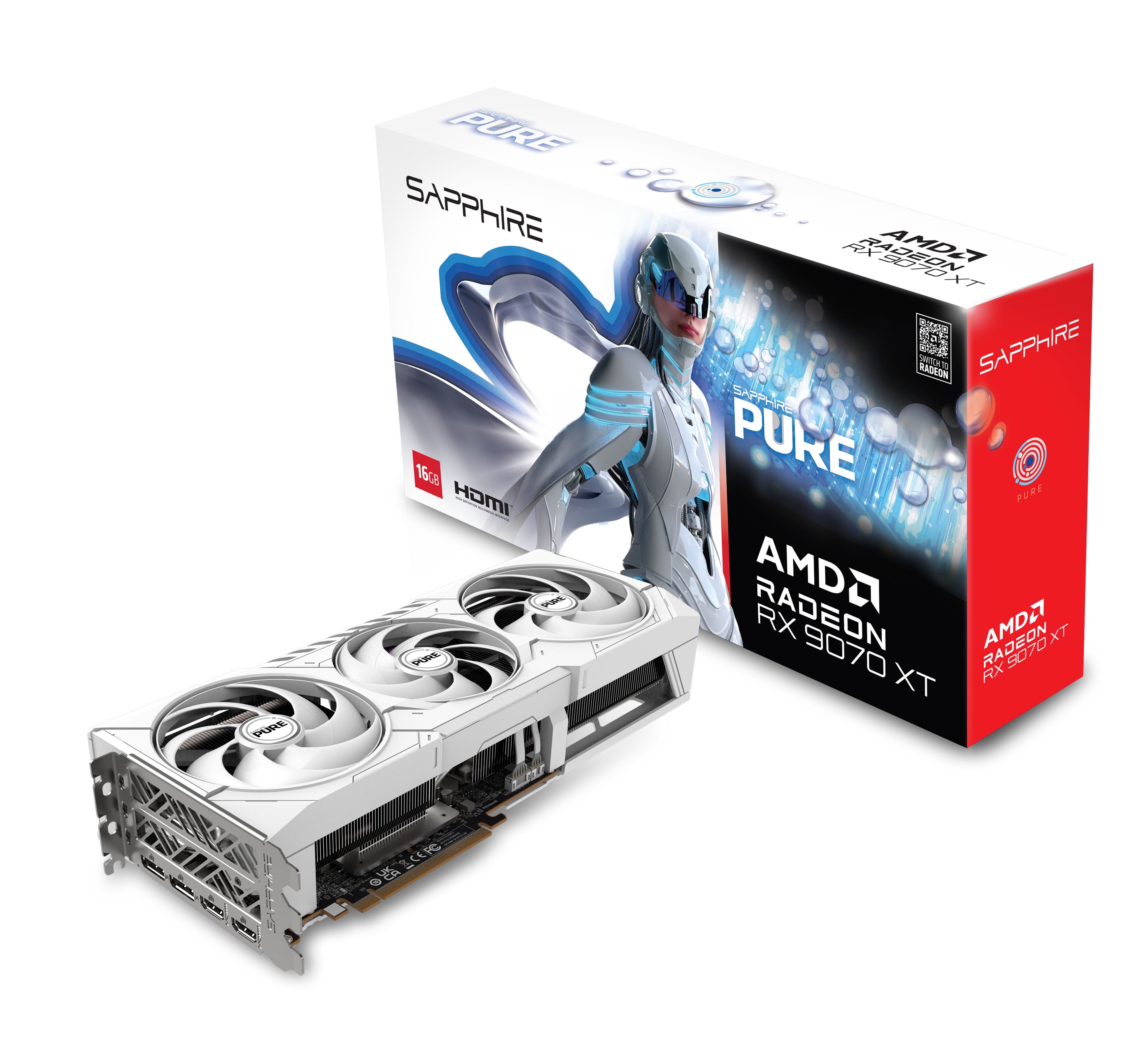 Sapphire Radeon RX 9070 XT Pure OC - 16GB GDDR6 RAM - Grafikkort Grafikkort Hvid 11348-02-20G
