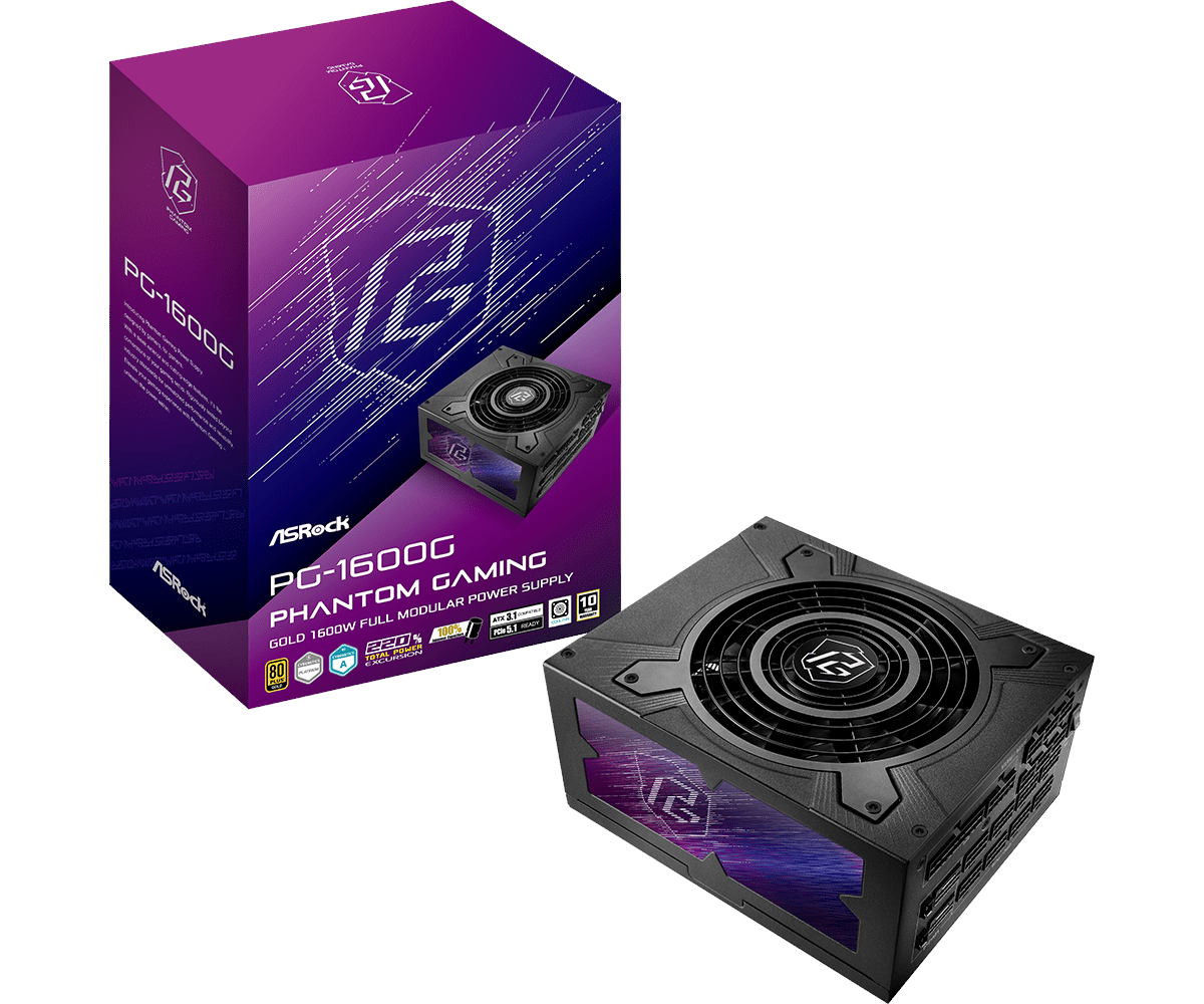 ASRock PG-1600G Strømforsyning - 1600 Watt - 135 mm - ATX 3.1 - 80 Plus Gold certified