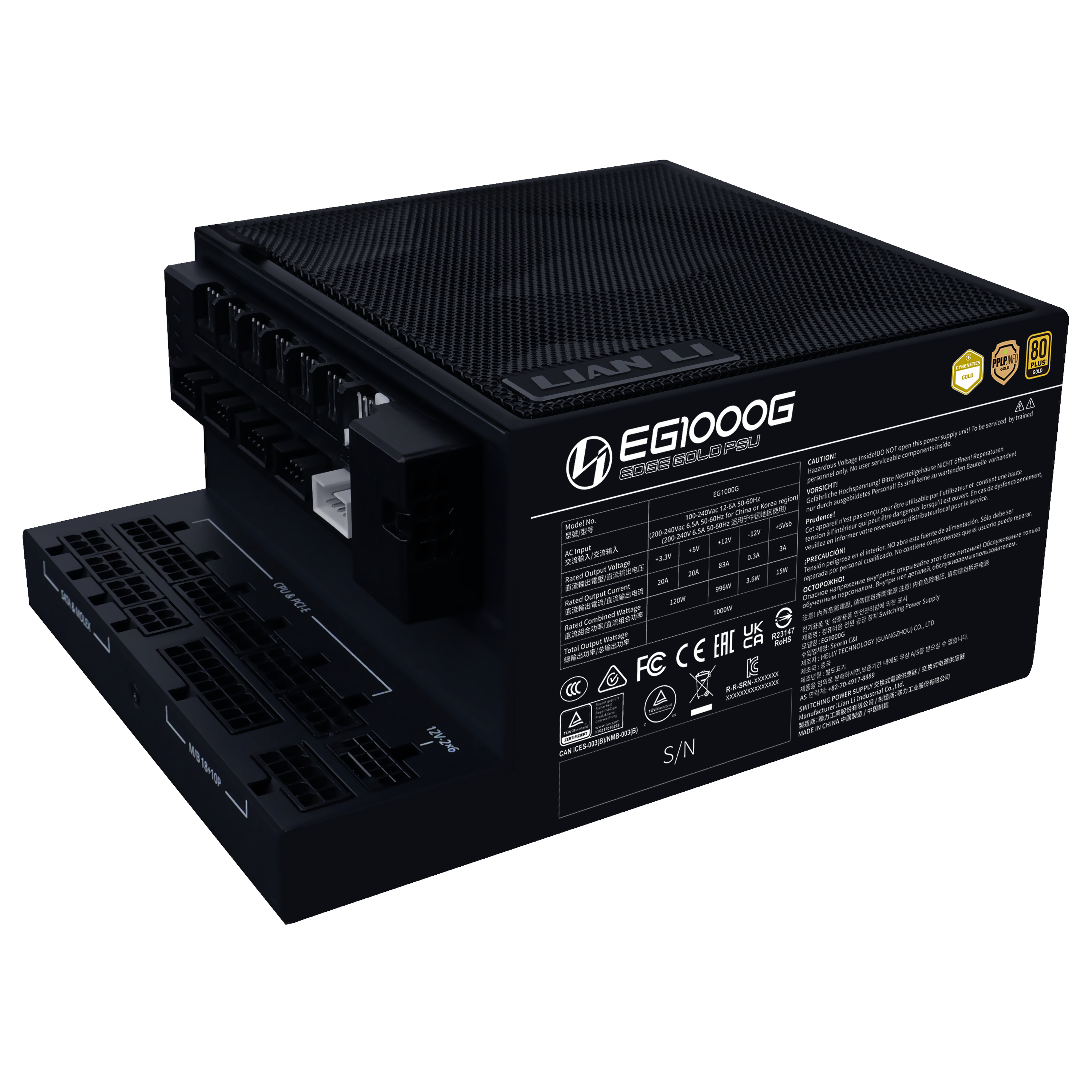 Lian Li Edge Gold 1000W Black (with USB HUB) Strømforsyning - 1000 Watt - 120 mm - ATX 3.1 - 80 Plus Gold certified