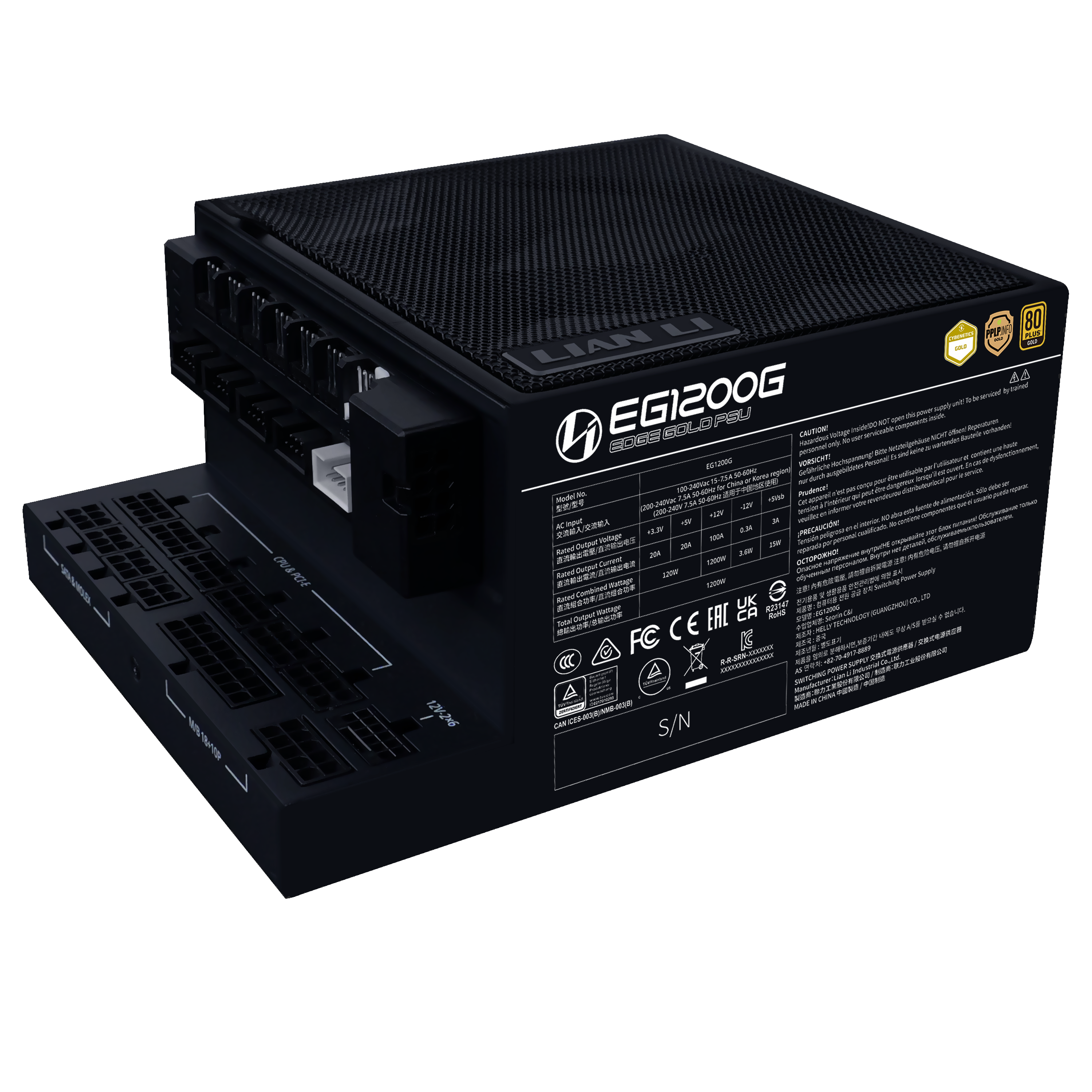 Lian Li Edge Gold 1200W Black Strømforsyning - 1200 Watt - 120 mm - ATX 3.1 - 80 Plus Gold certified