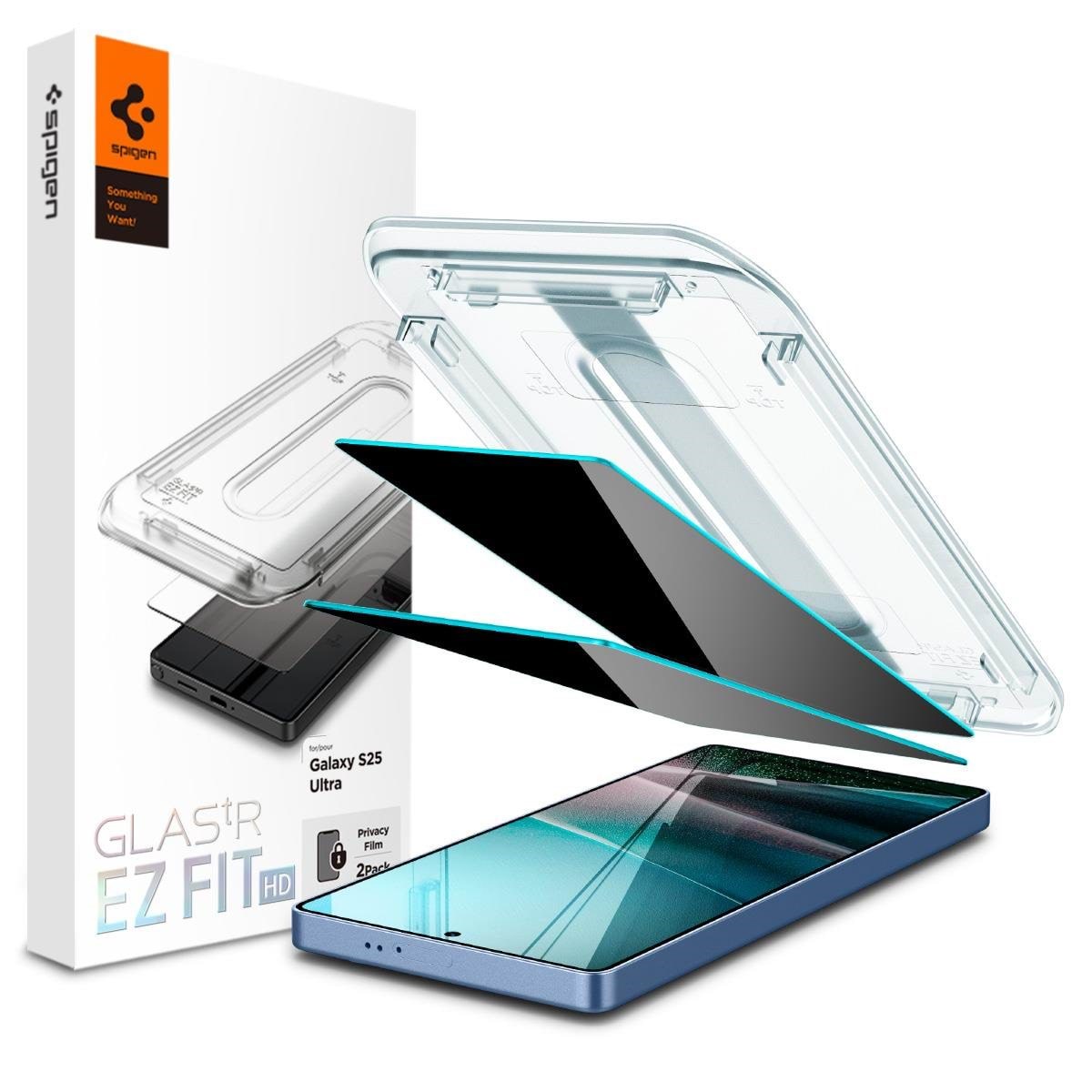 Spigen Glass tR EZ Fit HD (Privacy) 2 Pack - Samsung Galaxy S25 Ultra Beskyttelsesglas AGL09335