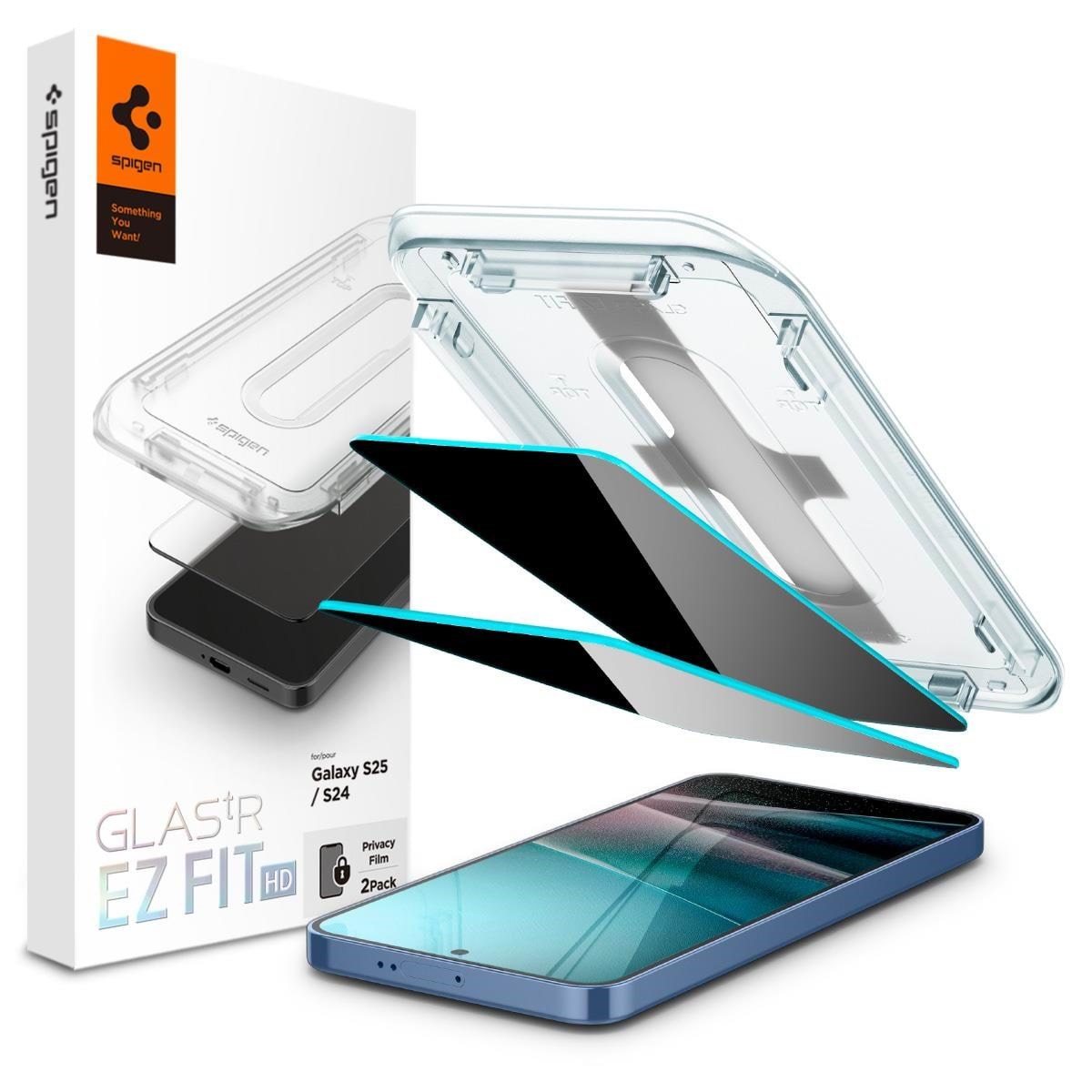 Spigen Glass tR EZ Fit HD (Privacy) 2 Pack - Samsung Galaxy S25/S24 Beskyttelsesglas AGL09308