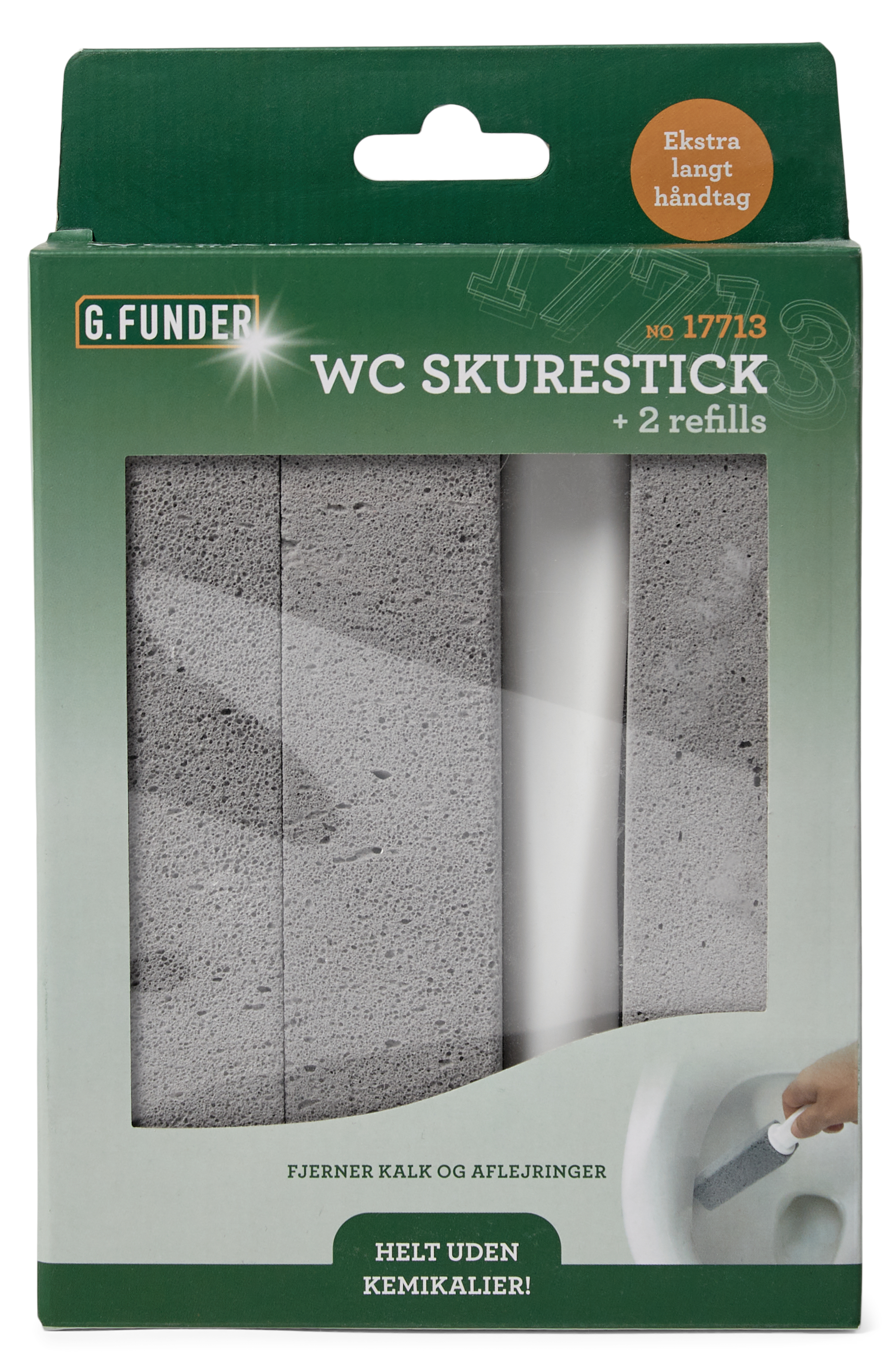 G.Funder WC-skurestick med ekstra lang håndtag og 2 refills (i colorbox) Rengøring 5701137177133