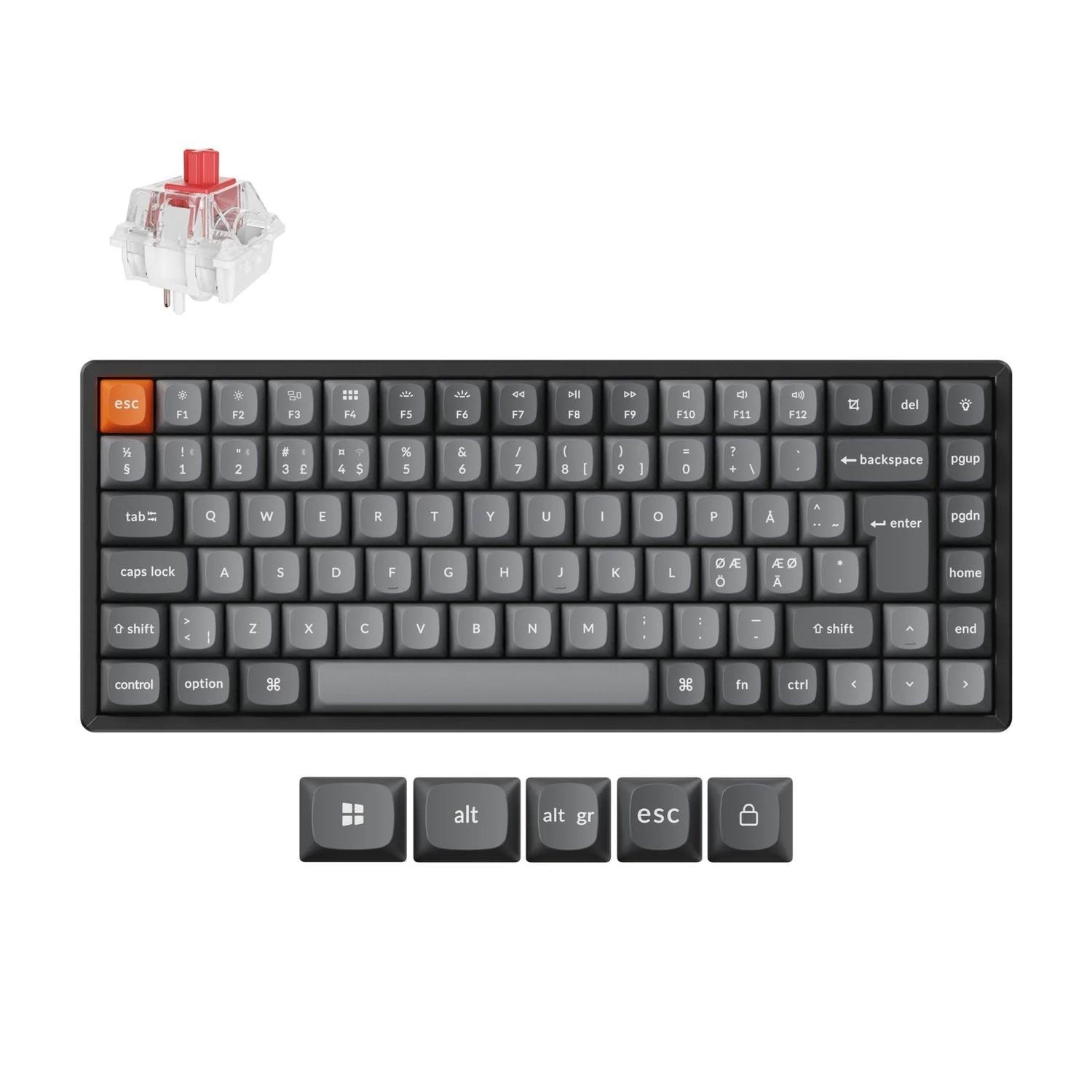 Keychron K2 MAX QMK/VIA Wireless Tri-Mode - Super Red - Gaming Tastatur - Uden Numpad - Nordisk - Sort Tastatur K2M-J1-BO