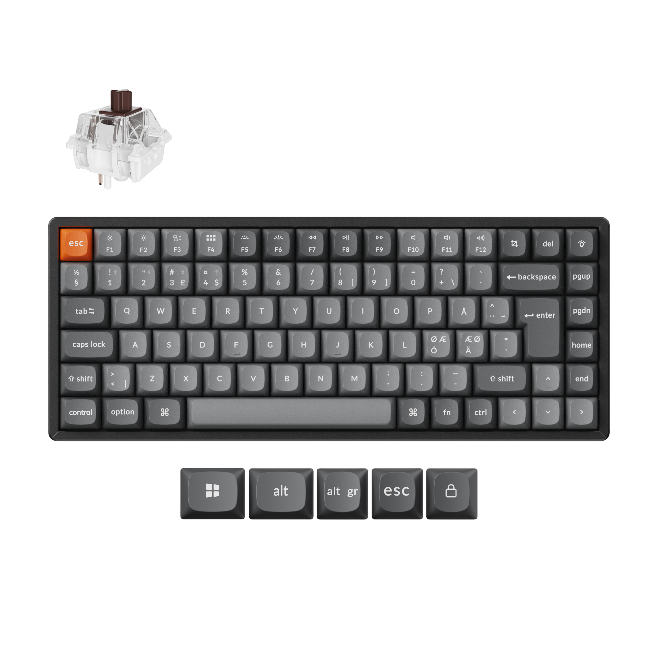 Keychron K2 MAX QMK/VIA Wireless Tri-Mode - Super Brown - Gaming Tastatur - Uden Numpad - Nordisk - Sort