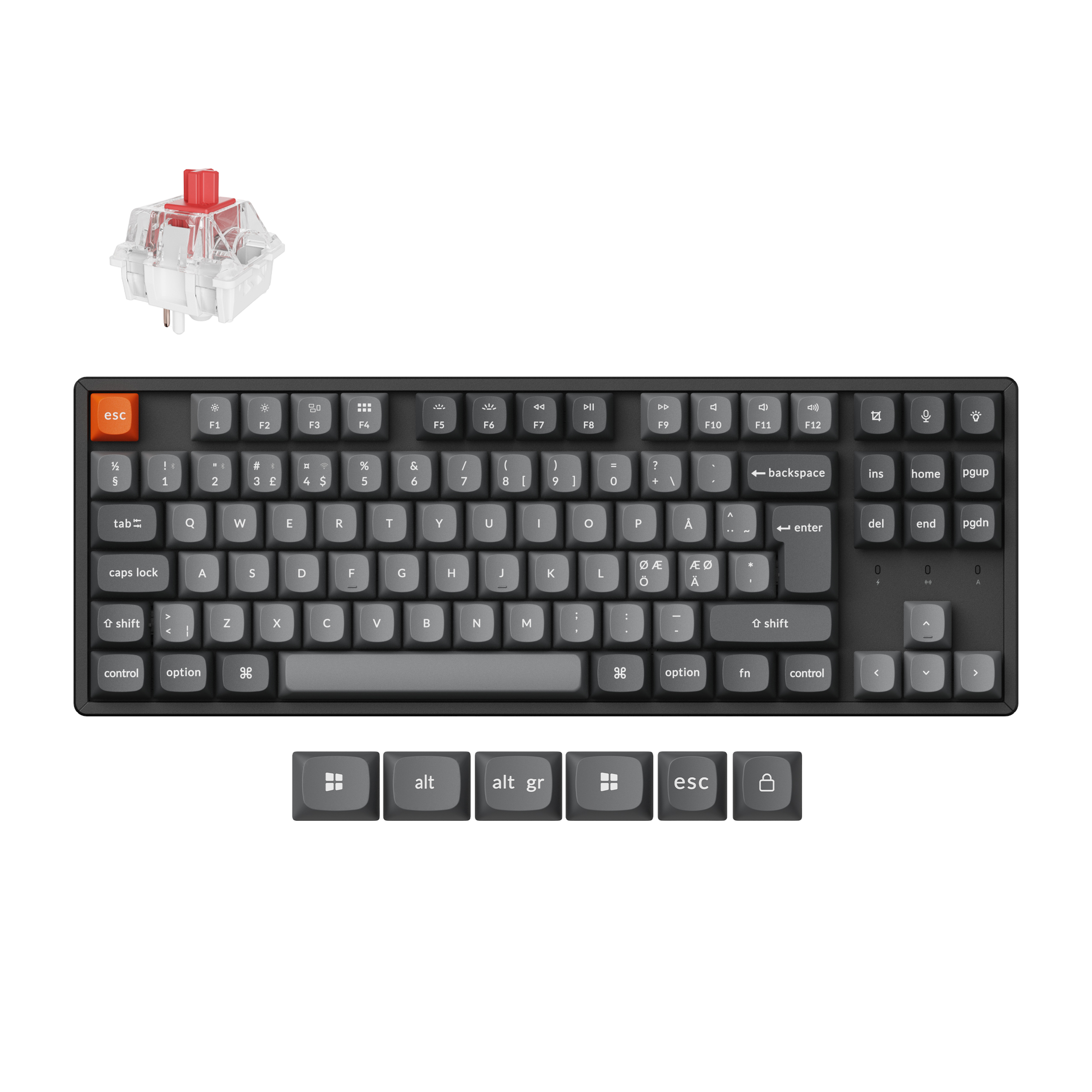 Keychron K8 MAX QMK/VIA Wireless Tri-Mode - Super Red - Gaming Tastatur - Uden Numpad - Nordisk - Sort Tastatur K8M-J1-BO