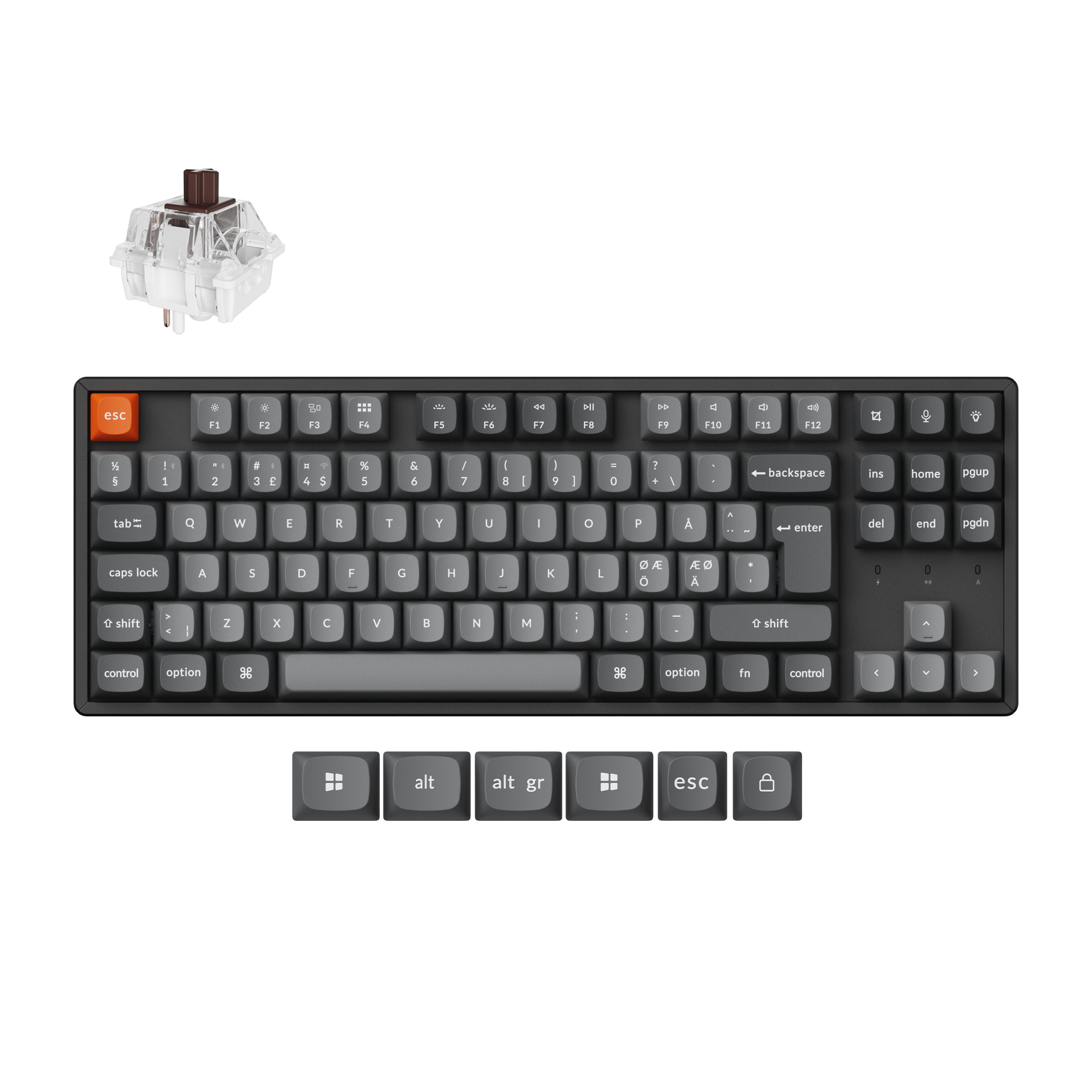 Keychron K8 MAX QMK/VIA Wireless Tri-Mode - Super Brown - Gaming Tastatur - Uden Numpad - Nordisk - Sort