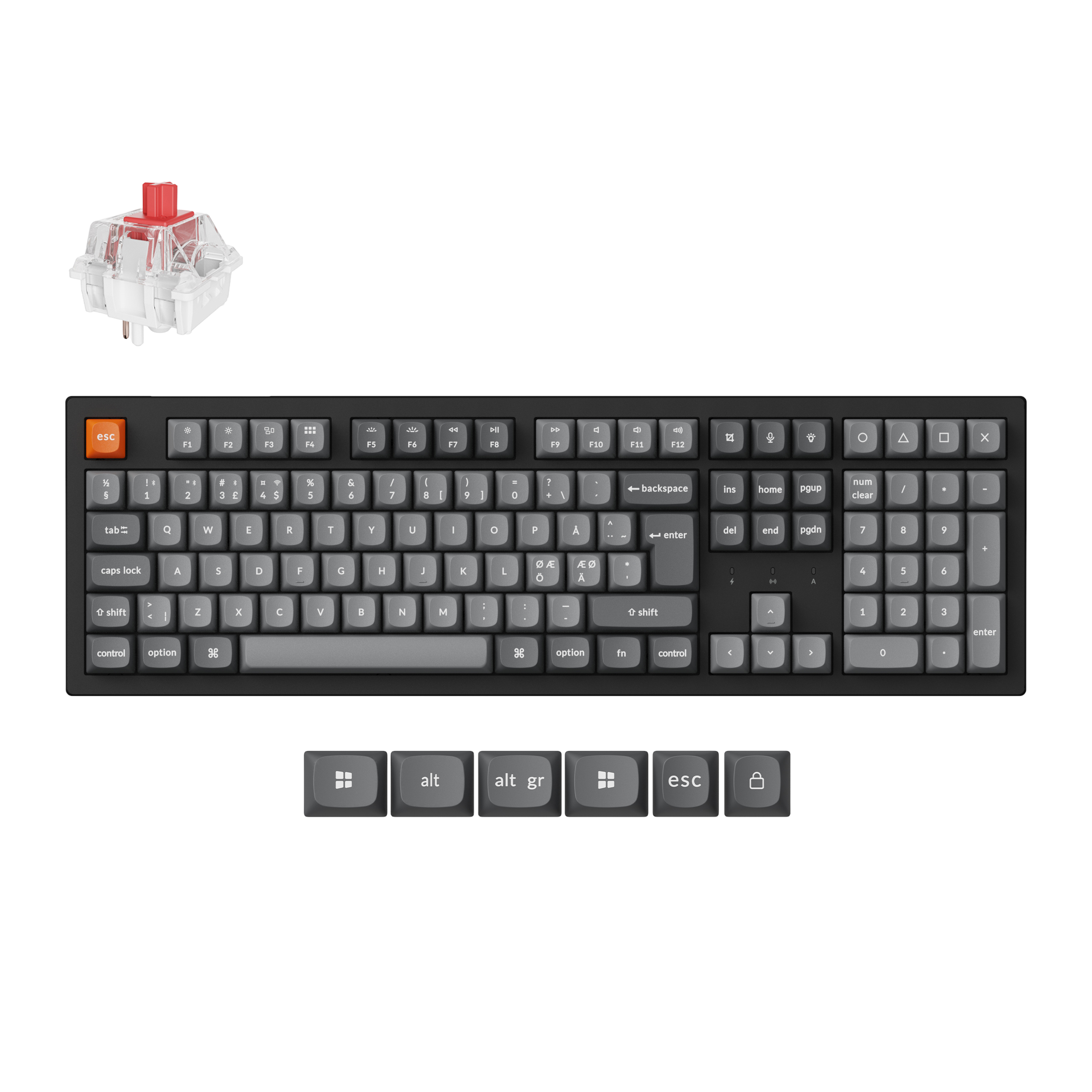 Keychron K10 MAX QMK/VIA Wireless Tri-Mode - Super Red - Gaming Tastatur - Nordisk - Sort Tastatur K10M-H1-BO