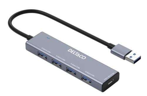 Deltaco USB-A hub - 4x USB-A Female USB hub - USB 3.0 - 4 ports - Sølv Usb Hub UH-738