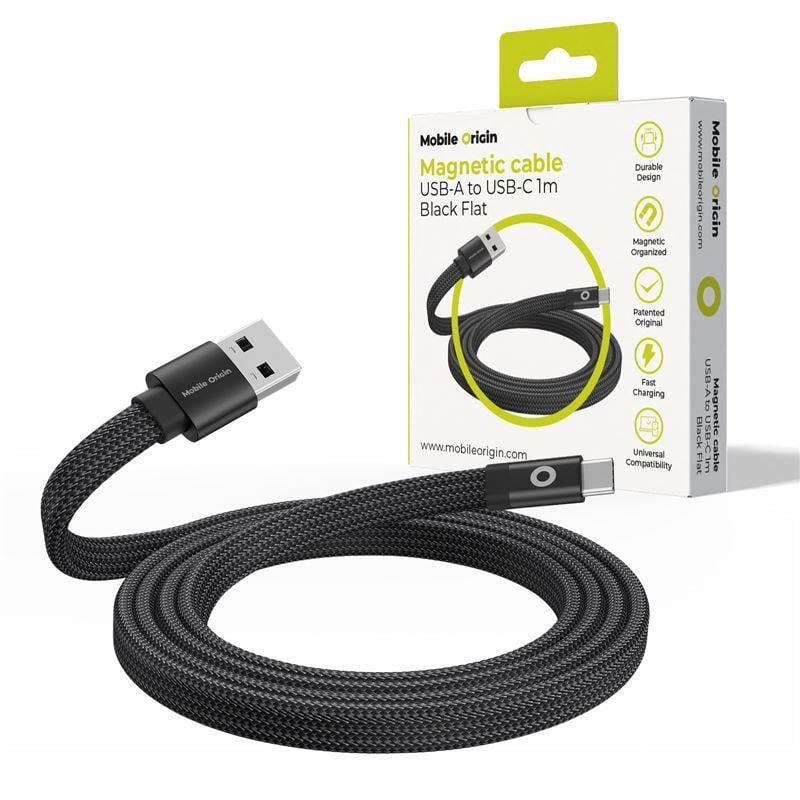 Mobile Origin Magnetic Flat Patented Original Cable USB-A to USB-C 1m - black
