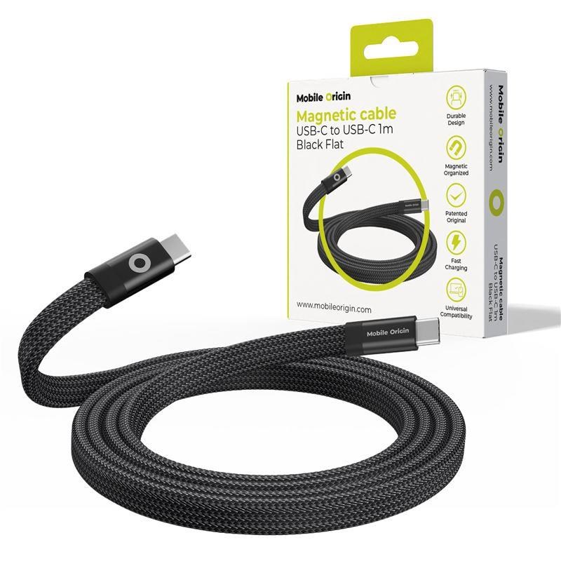 Mobile Origin Magnetic Flat Patented OriginalCable USB-C to USB-C 1m - black Usb Kabel Sort MCF-USBC-1M-BLK