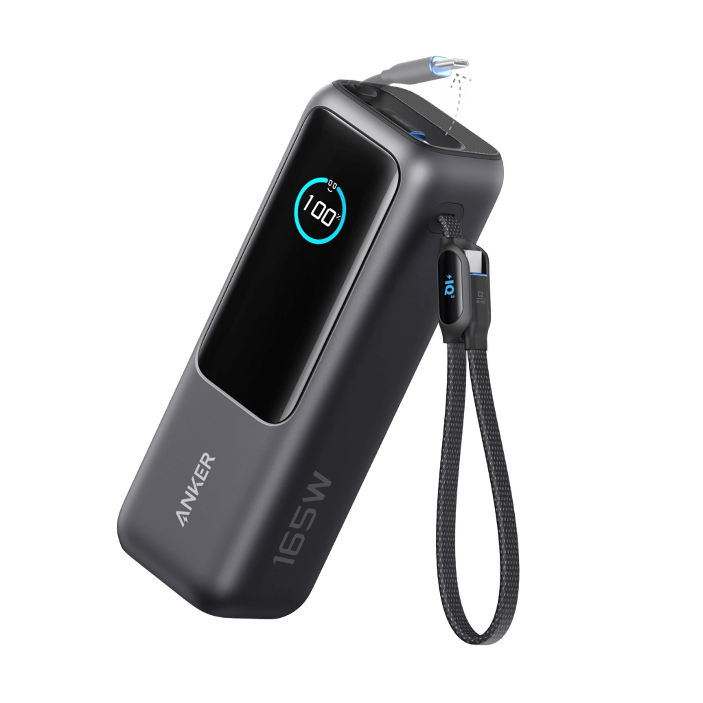 Anker Powerbank 25K 165W med indbygget USB-C-kabel - 25000 mAh Powerbank Sort A1695H11