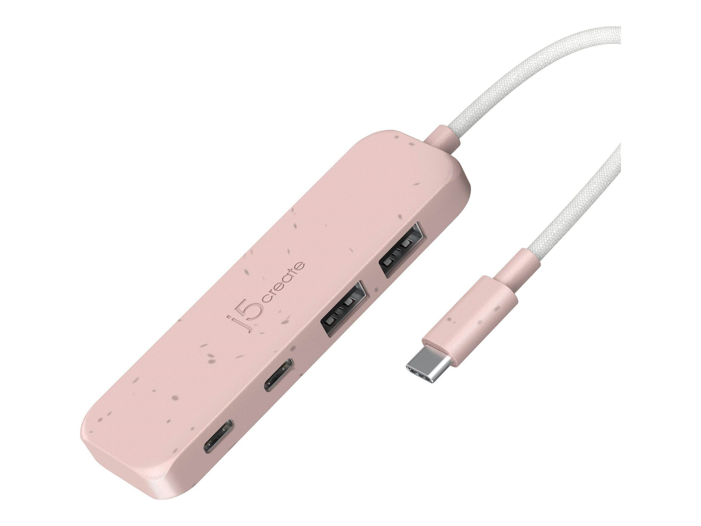 j5create JCH342ER - hub - eco-friendly USB-C - 4 ports USB hub - 4 ports - Pink