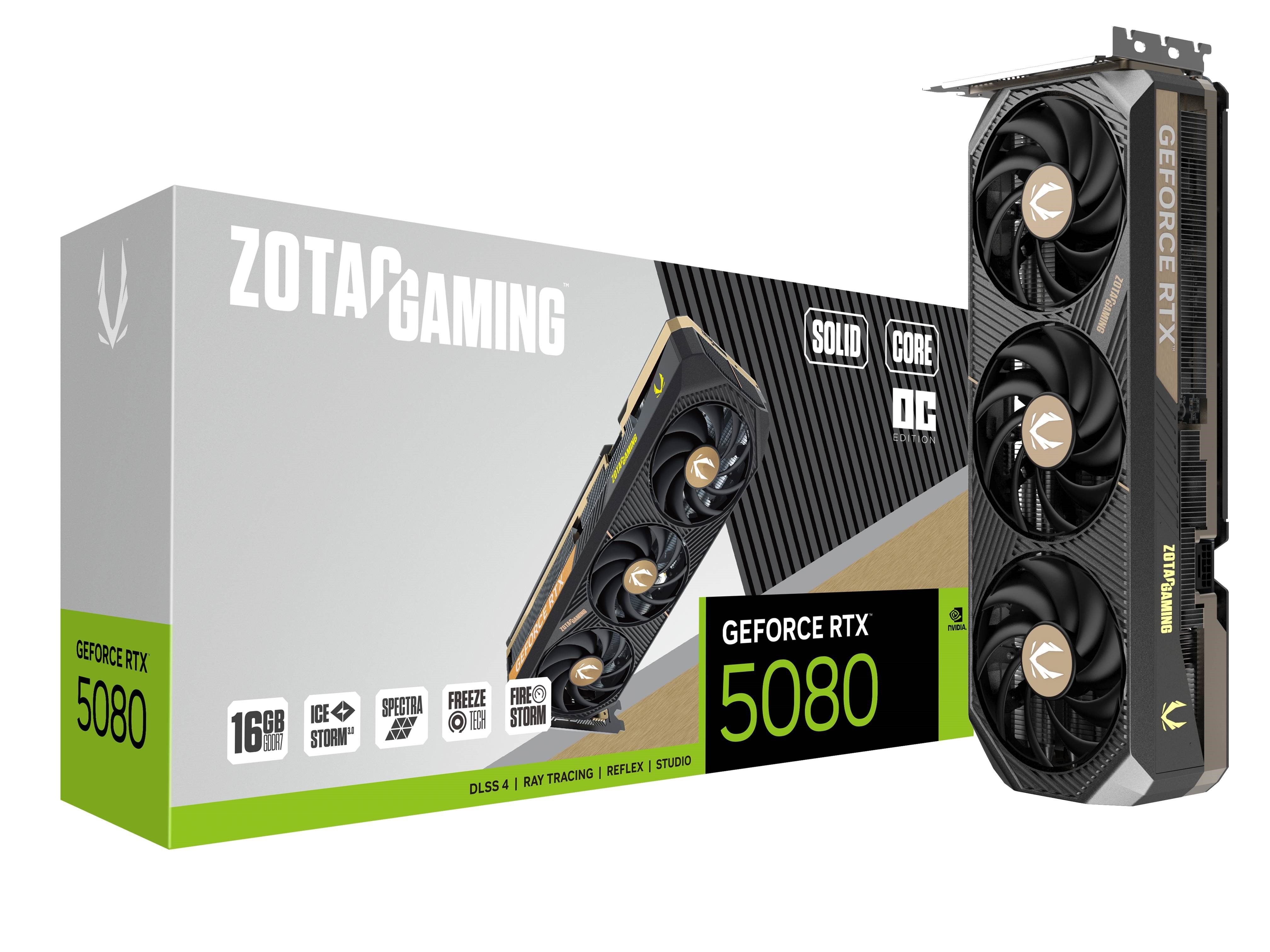 ZOTAC GeForce RTX 5080 Solid Core OC - 16GB GDDR7 RAM - Grafikkort Grafikkort Sort ZT-B50800J2-10P