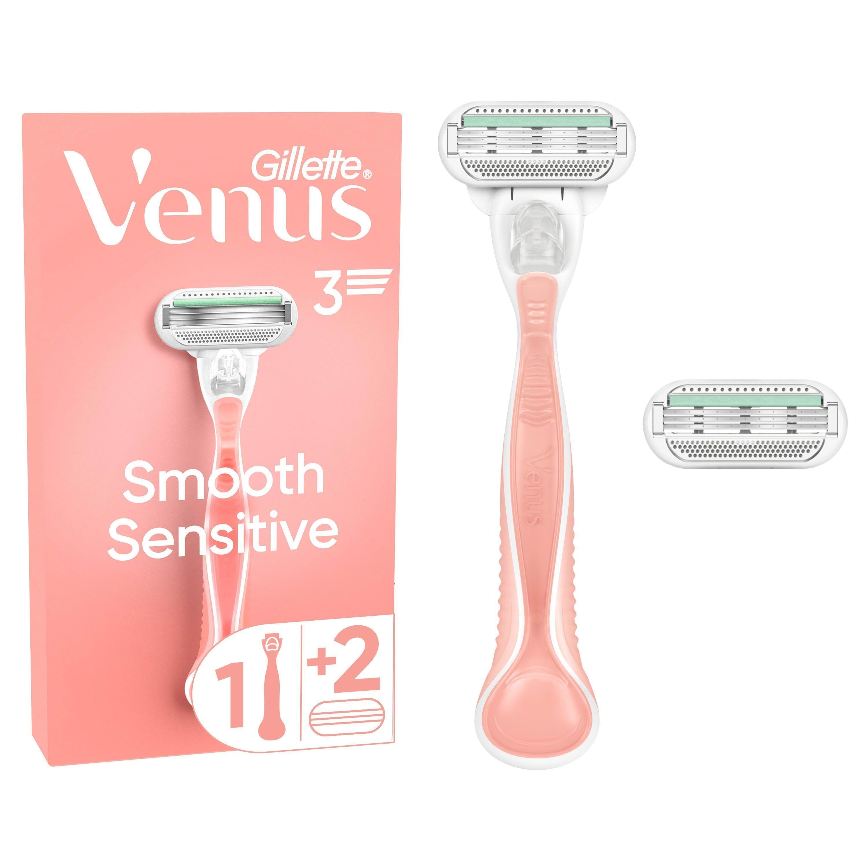 Gillette-Venus Smooth Sensitive Pink Handle + 2 refills Barbergrej 7702018575350