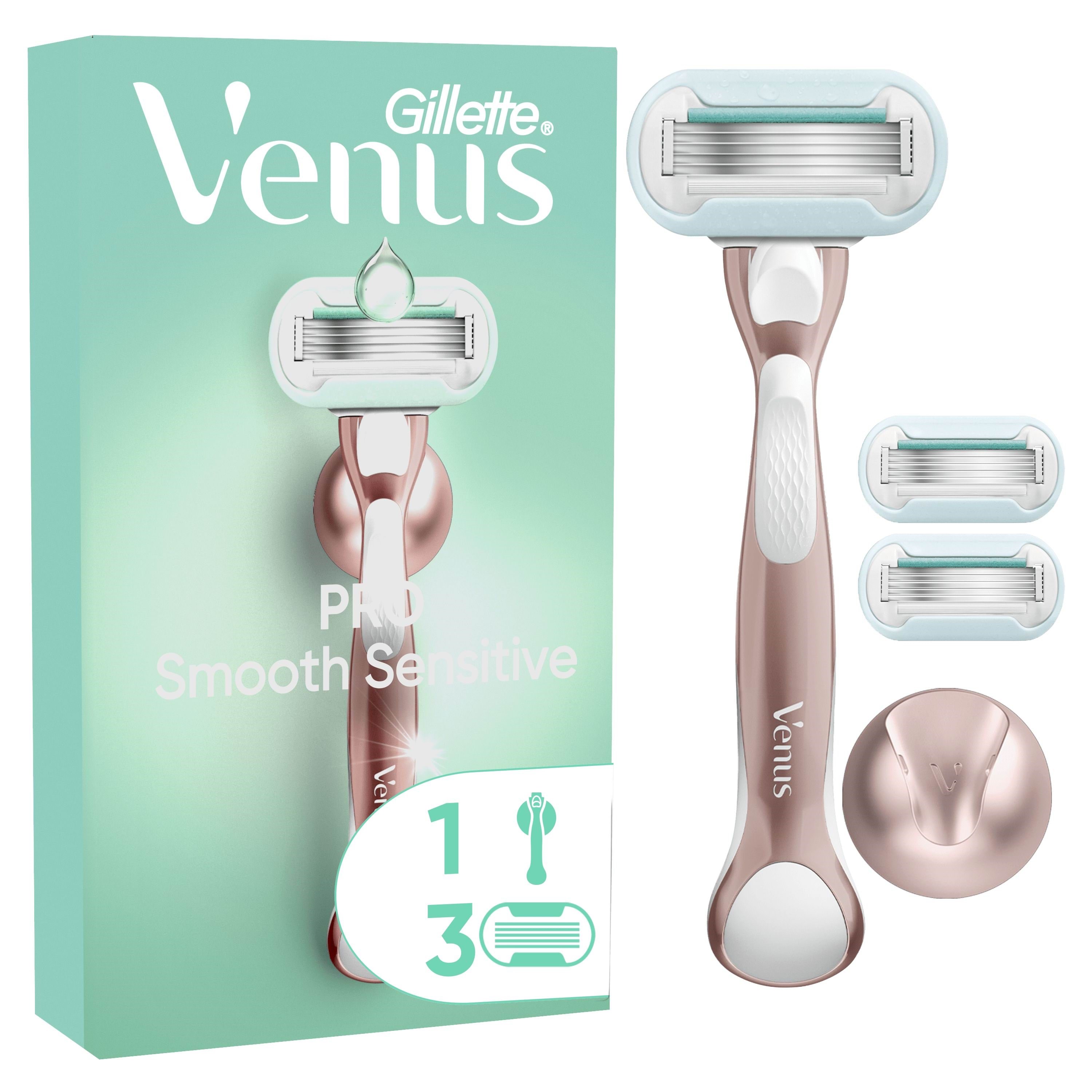 Gillette-Venus Pro Smooth Sensitive Handle + 3 refills + hook Barbergrej 7702018609994