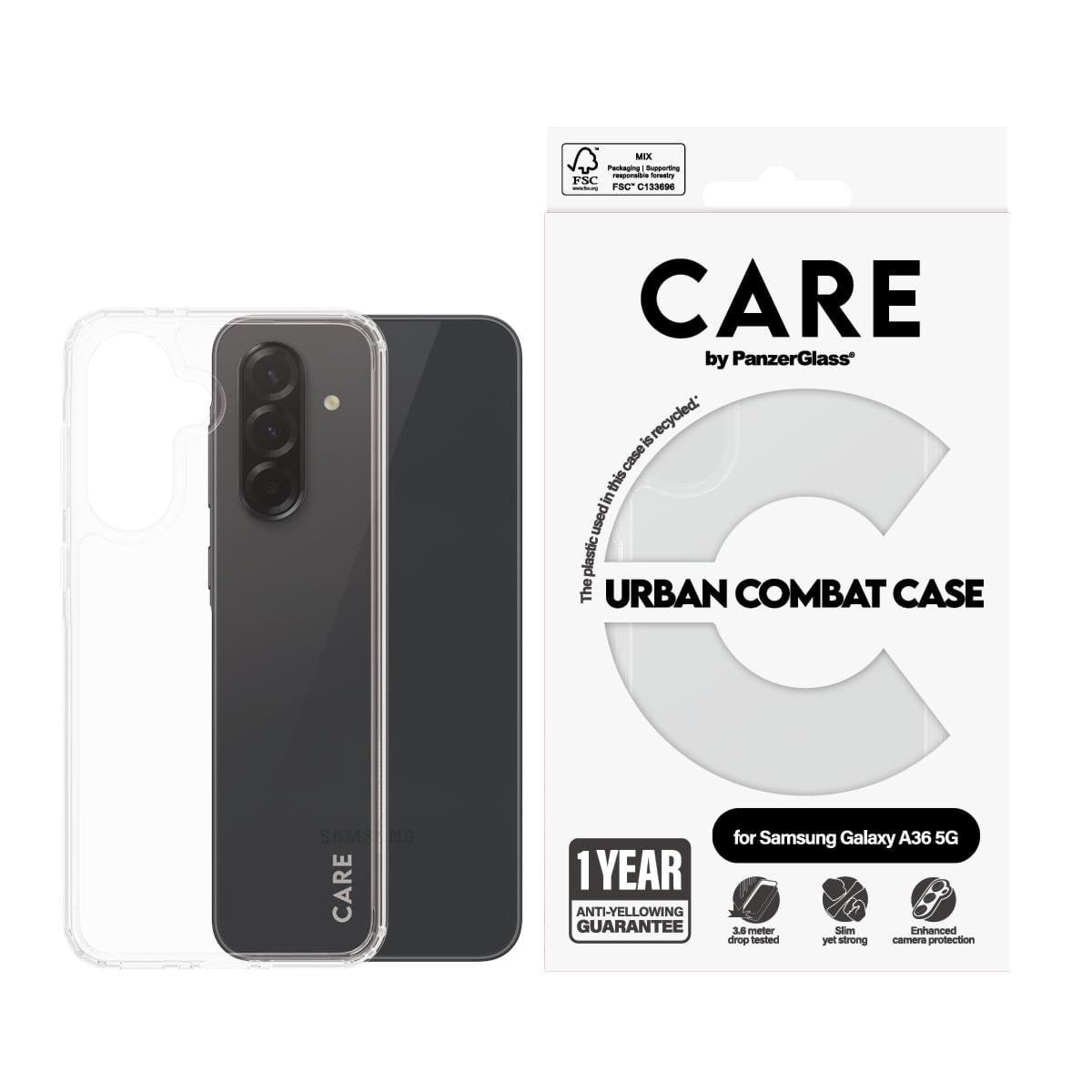 CARE by PanzerGlass Flagship Case Transparent Urban Combat w. Clear Frame Samsung Galaxy A36 5G Mobilcover CRRFUBCG38083