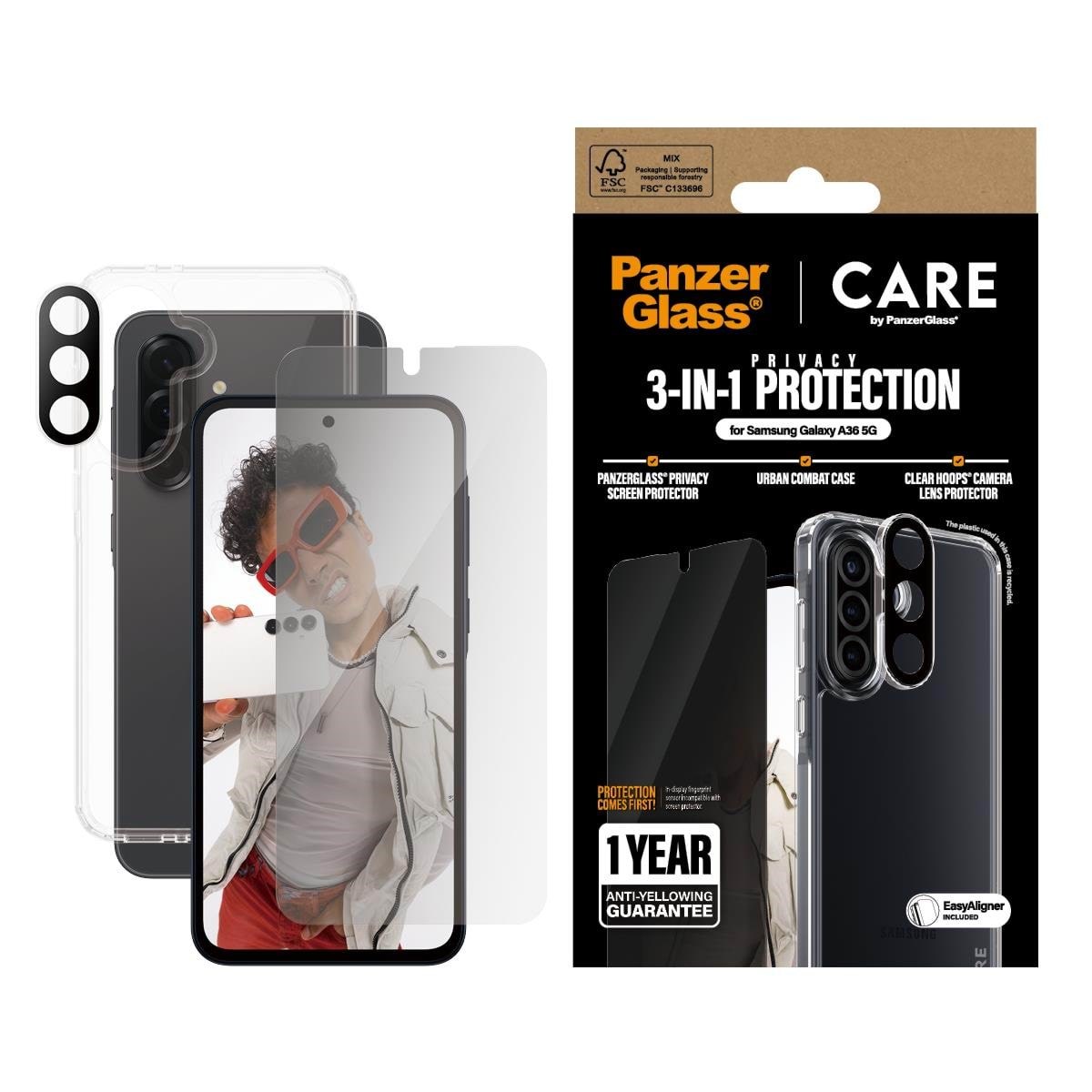 CARE by PanzerGlass Flagship 3-in-1 Privacy Bundle Samsung Galaxy A36 5G