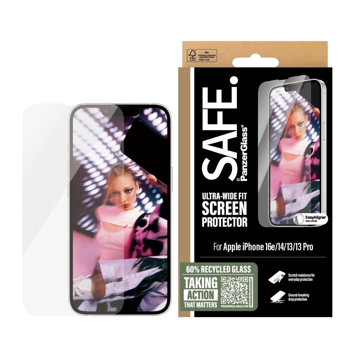 SAFE by PanzerGlass Screen Protector iPhone 17e | 16e | 14 | 13 | 13 Pro | Ultra-Wide Fit w. EasyAligner