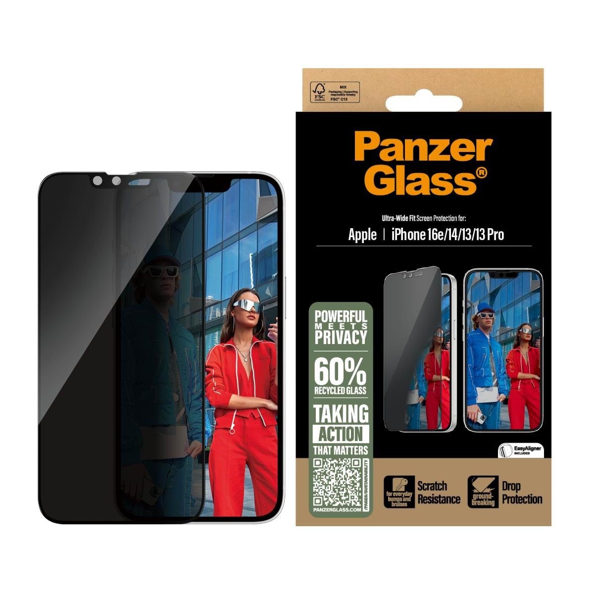 PanzerGlass Privacy Screen Protector iPhone 17e | 16e | 14 | 13 | 13 Pro | Ultra-Wide Fit w. EasyAligner