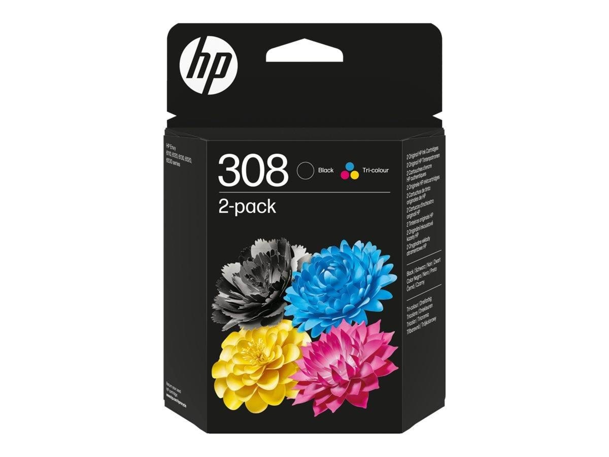 HP 308 / 6L6S6UE - 2-Pack Black and Color (Cyan Magenta Yellow) Ink Printerpatron Og Toner