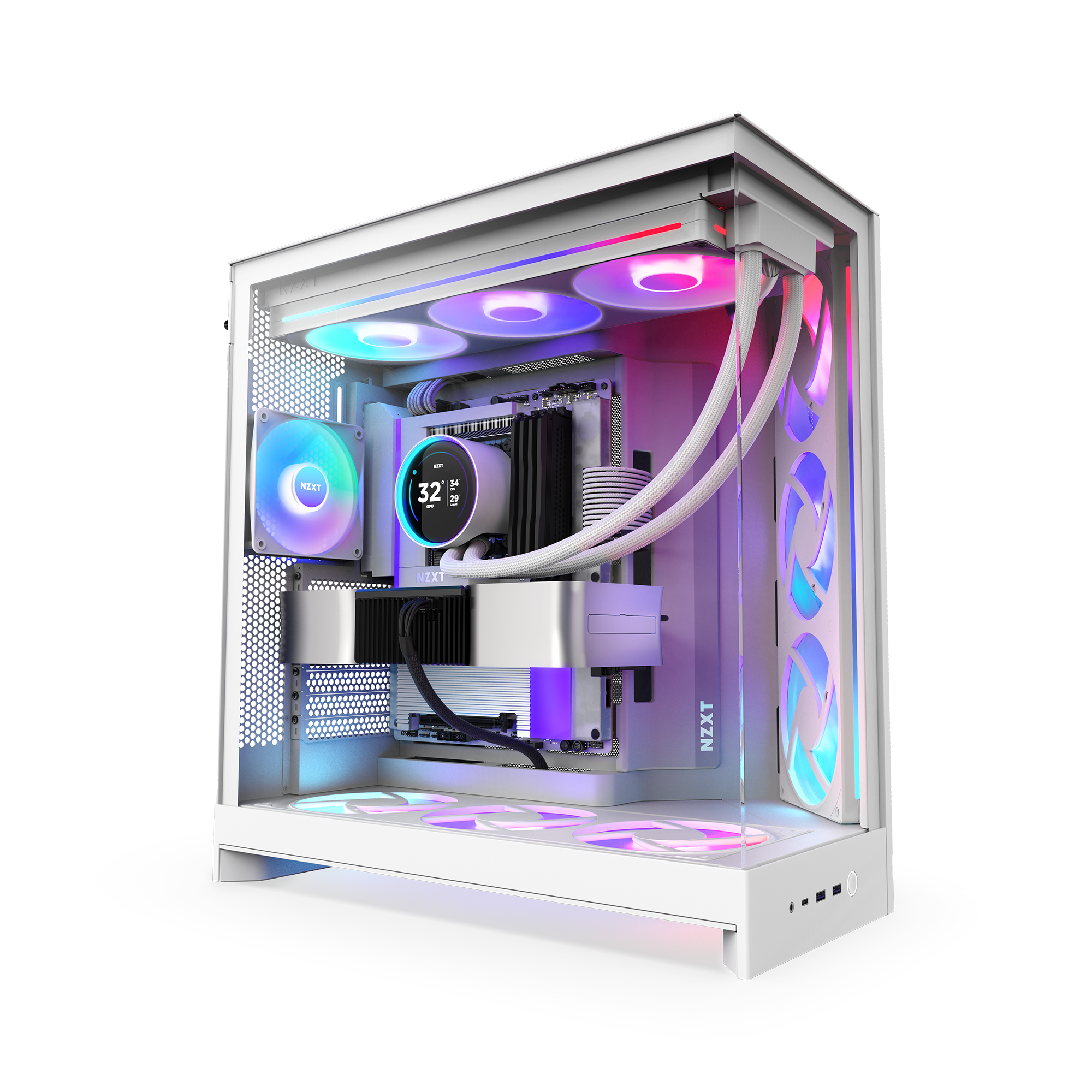 NZXT H9 Flow RGB+ (2025) - All White - Controller incl - Kabinet - Miditower - Hvid