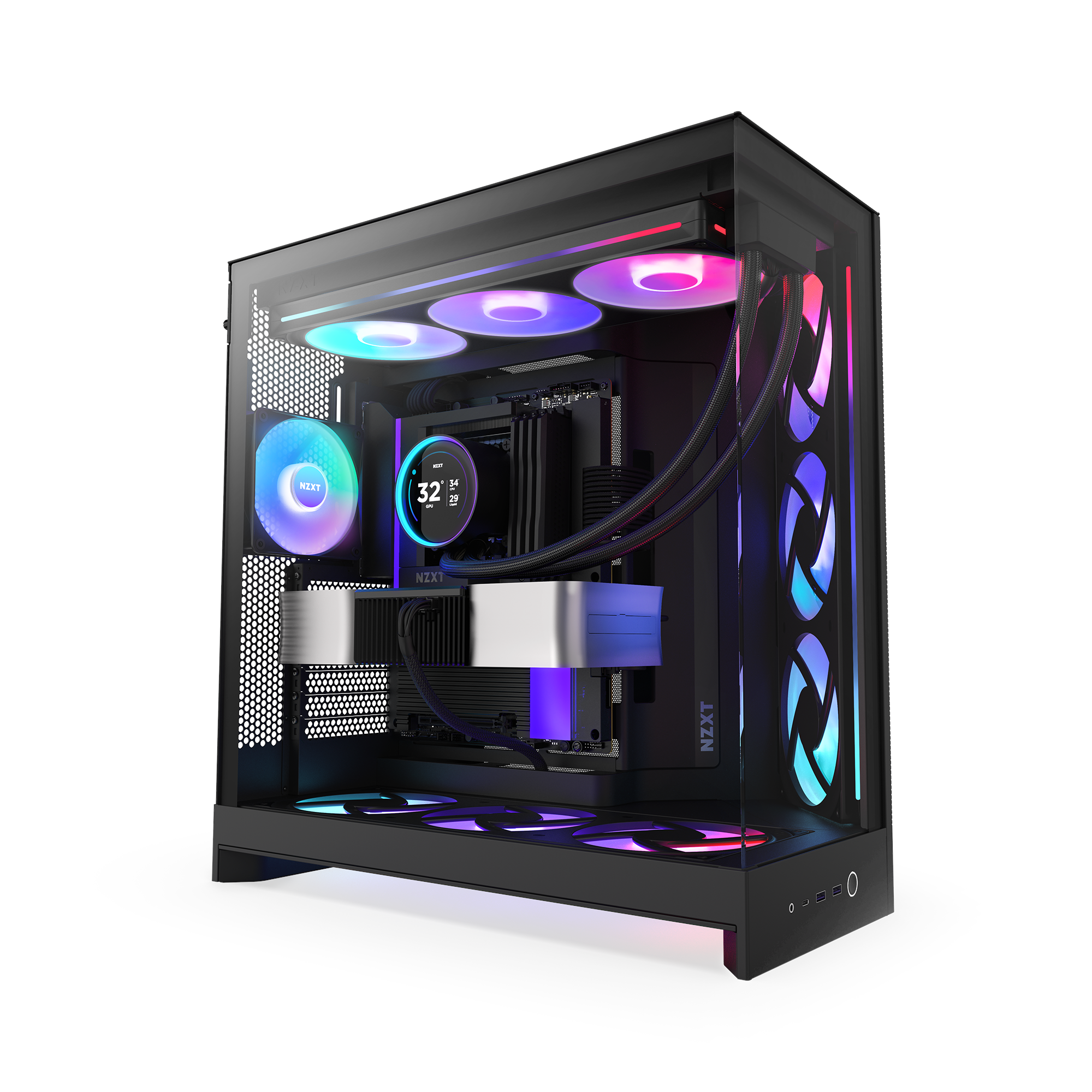 NZXT H9 Flow RGB+ (2025) - All Black - Controller incl - Kabinet - Miditower - Sort Kabinet CM-H92FB-P1