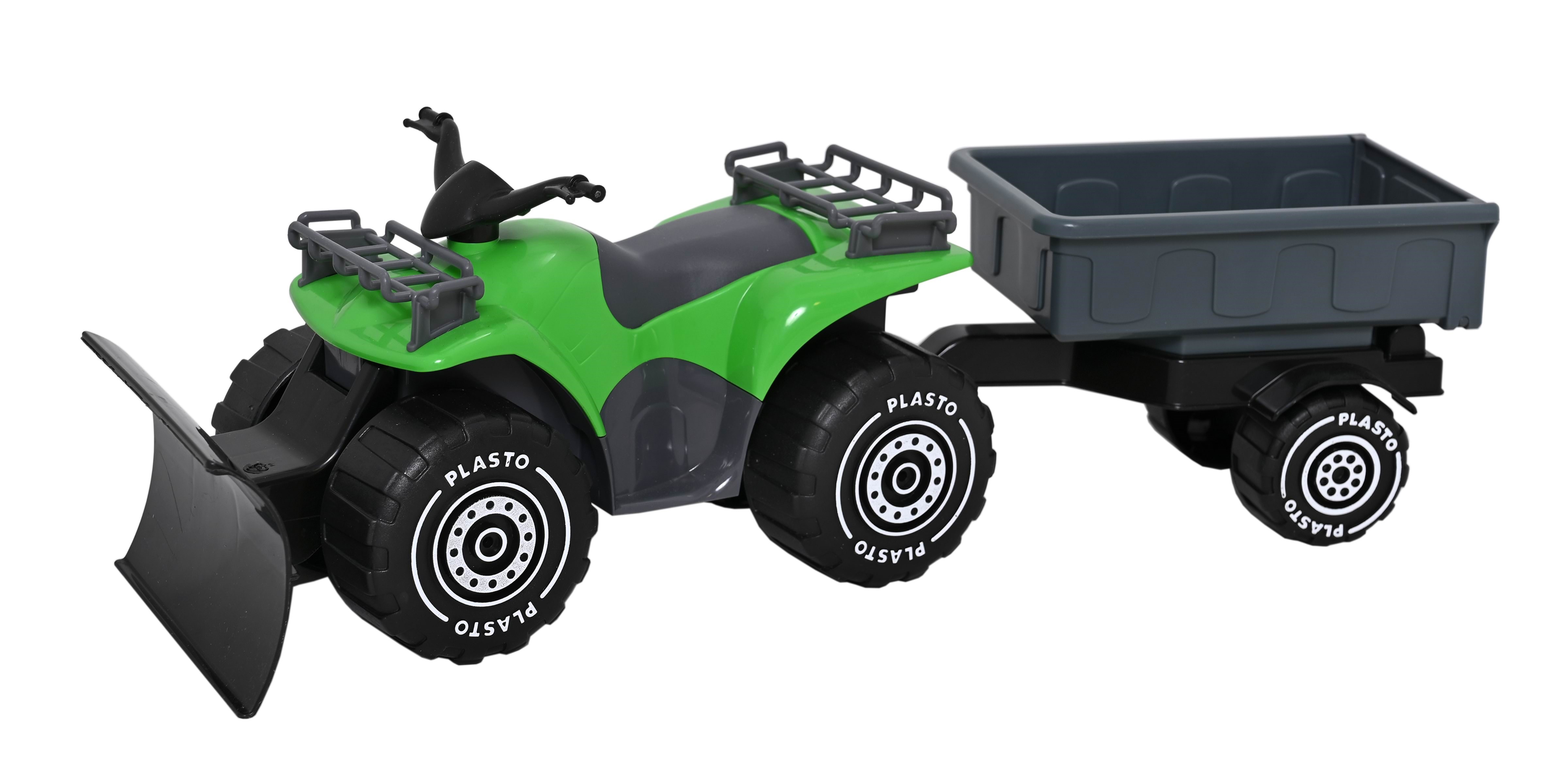 Plasto Quadbike med anhænger, grøn, 52 cm Udendørsleg 1601000GRB