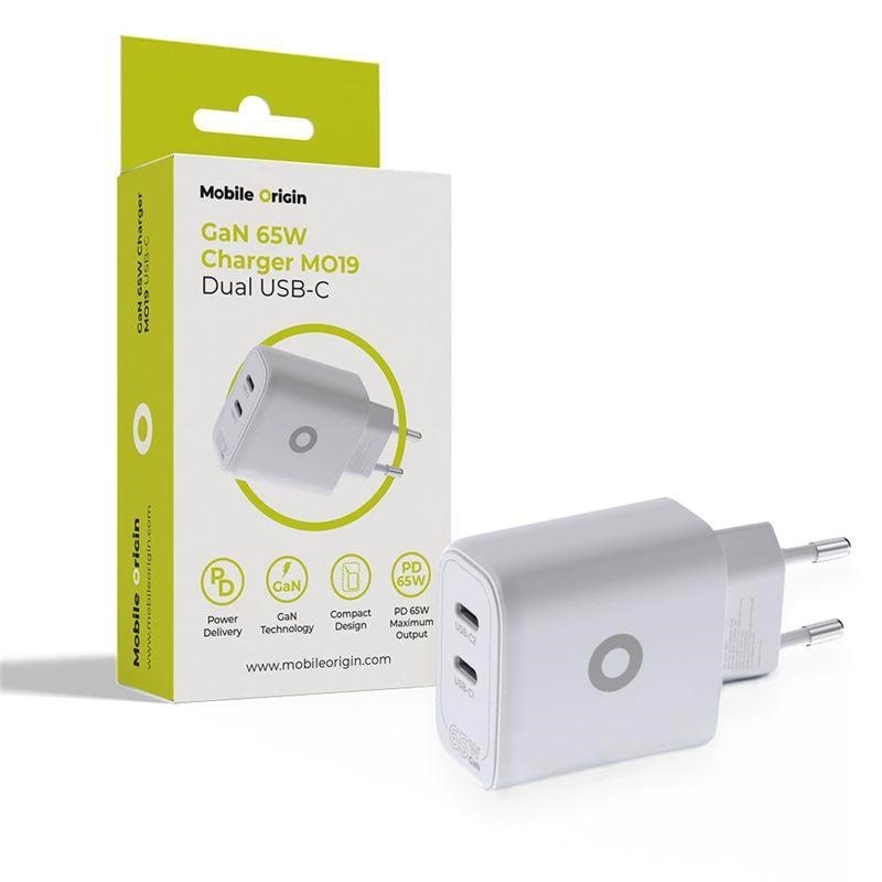 Mobile Origin GaN 65W Charger TÜV - MO19 - Dual USB-C Mobil Oplader MO-GAN65W-MO19