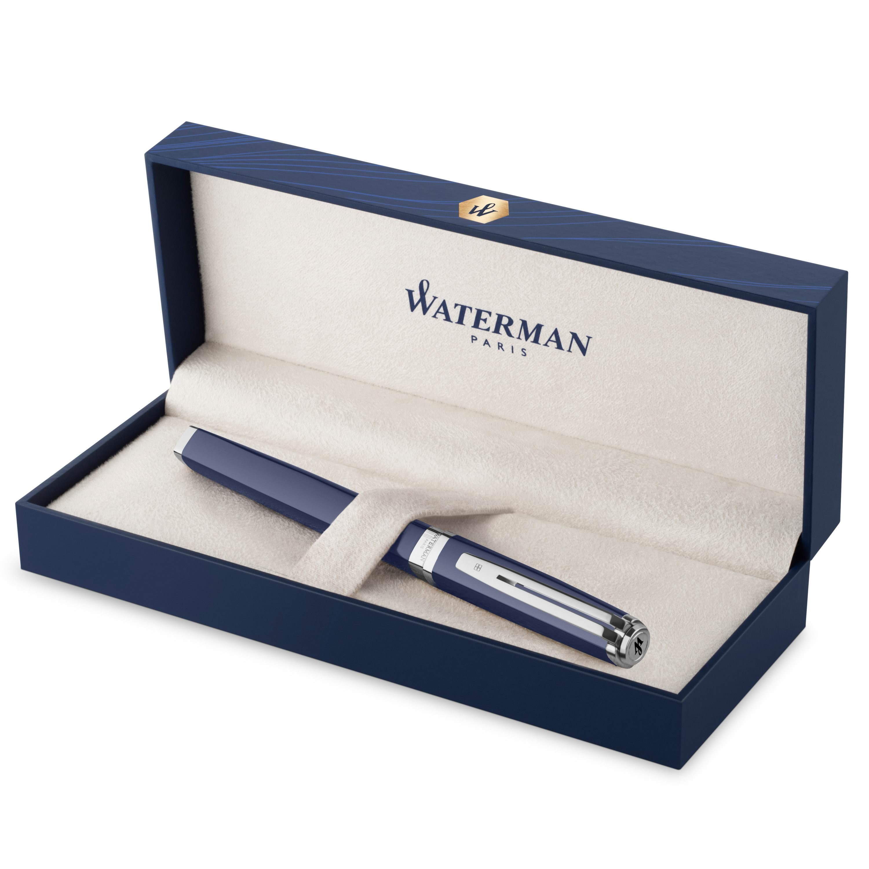 Waterman Exception, Fyldepen, Blålakeret med Palladium beklædning, 18K Guld Medium Spids, Blåt Blæk, Gaveæske