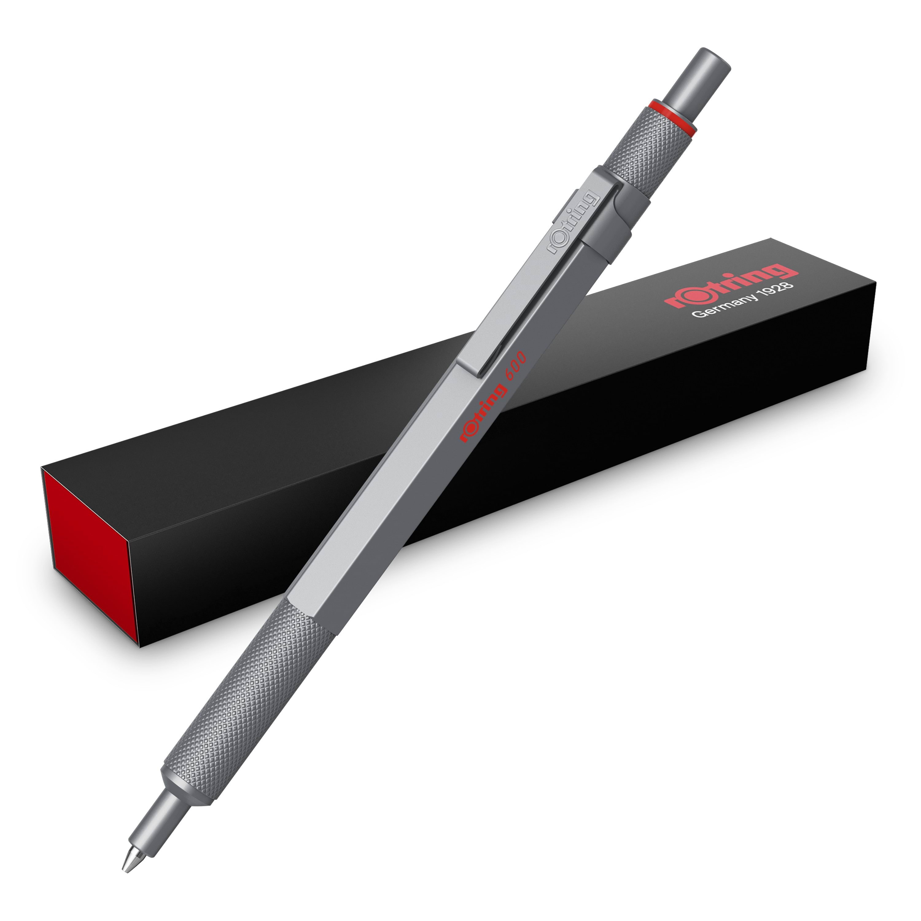 Rotring rOtring 600 Gel Pen | 0,55 mm | Sort Blæk | Sølv Metal Krop | Skridsikkert Rillet Greb & Sekskantet skaft | Genopfyldelig Tegneværktøj 2196011