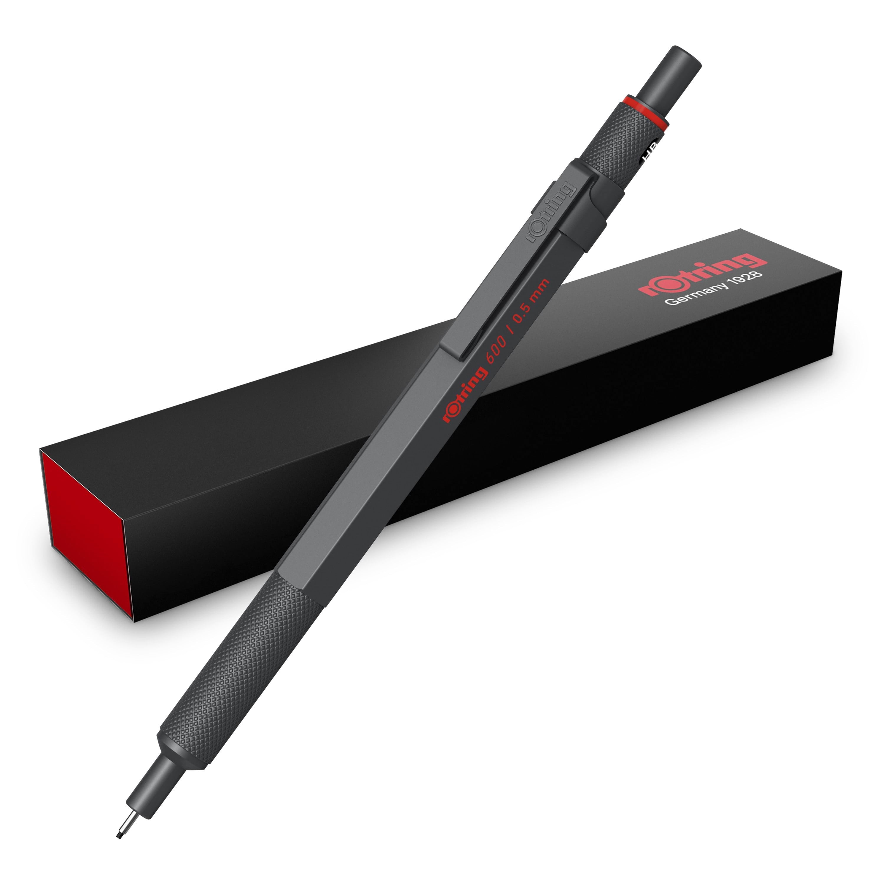 Rotring rOtring 600 Mekanisk Blyant | HB Bly, 0,5 mm | Metalkrop | Mørk Sten | Skridsikkert Rillet Greb & Sekskantet skaft