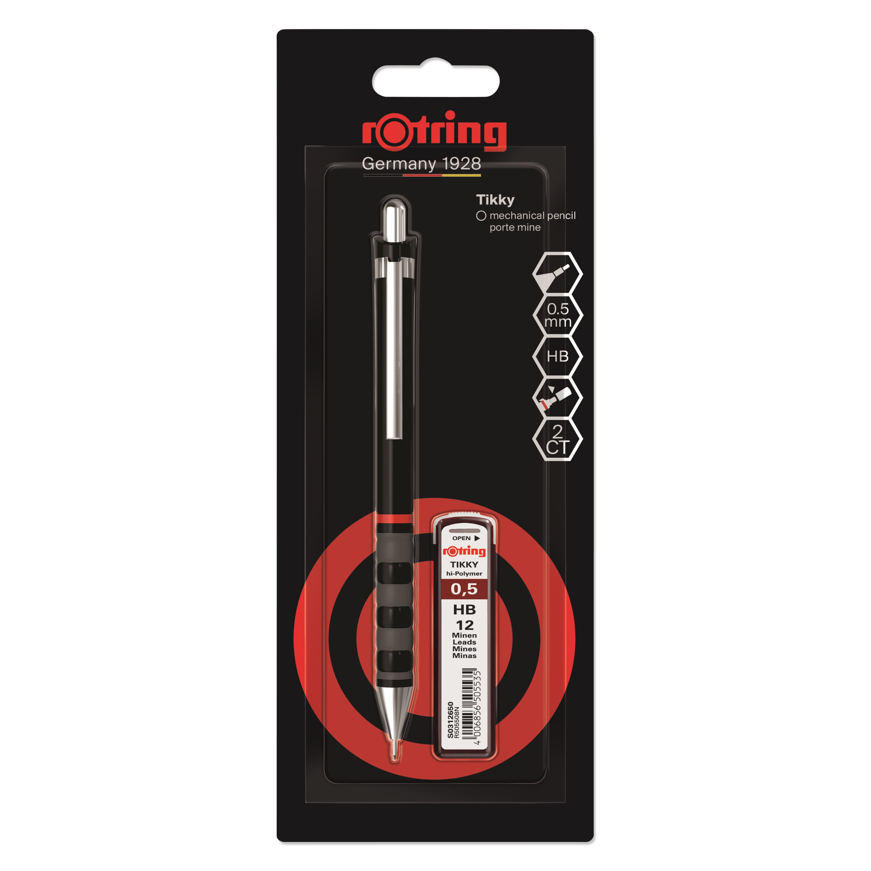 Rotring rOtring Tikky Mekanisk Blyant Sæt | 0,5 mm | Blyrefiller | Sort Skaft Tegneværktøj 2221240