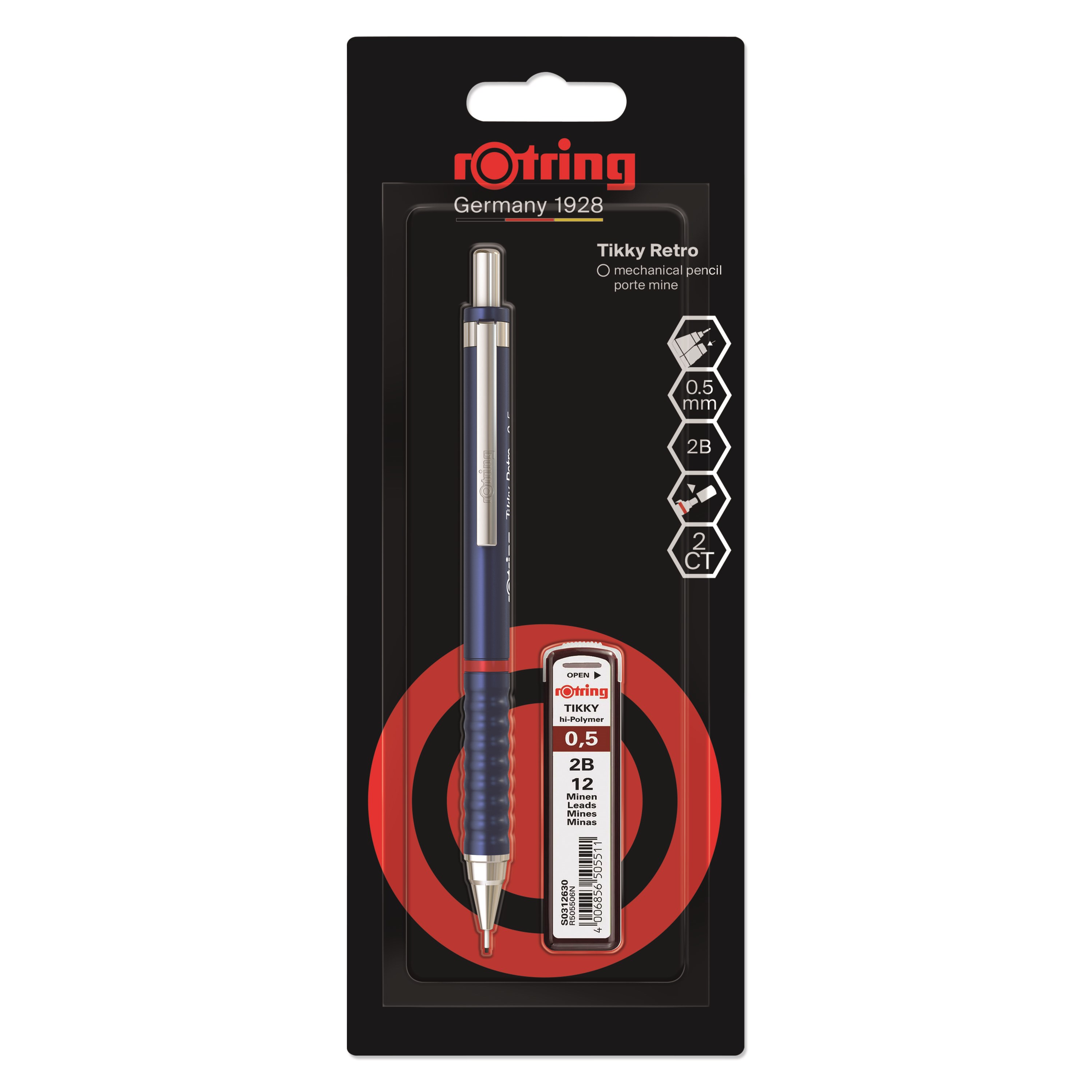 Rotring rOtring Tikky Retro Mekanisk Blyant Sæt | 2B Bly, 0,5 mm | Blåt Skaft Tegneværktøj 2221252