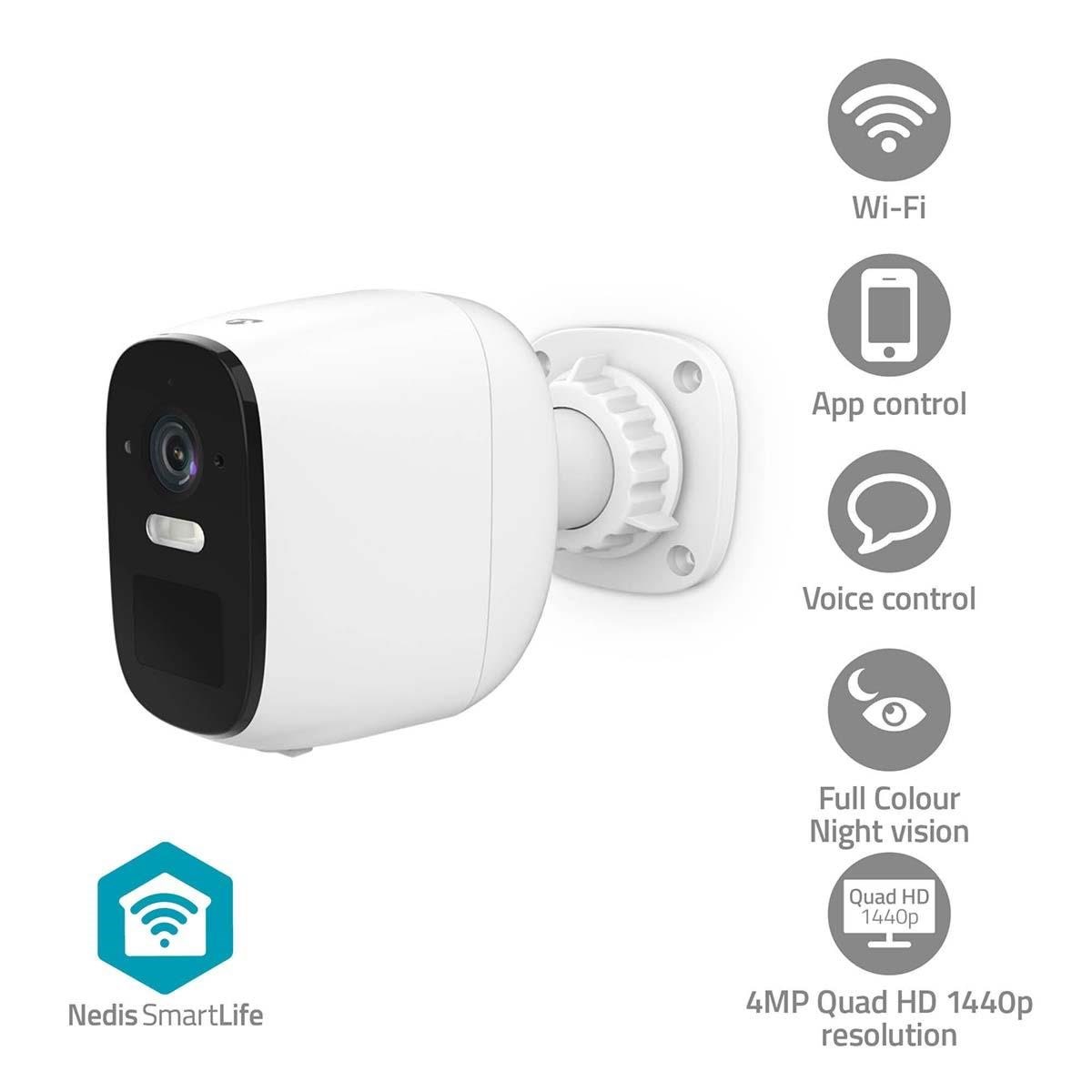 Nedis SmartLife udendørskamera, Wi-Fi, 4MP Quad HD 1440p / 2560x1440, IP66, Med bevægelsessensor, Nattesyn, Hvid Smart Home WIFICBO32WT