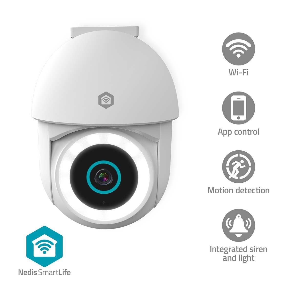 Nedis SmartLife udendørskamera, Wi-Fi, 3MP Full HD 1296p, IP65, Med bevægelsessensor, Nattesyn, Hvid