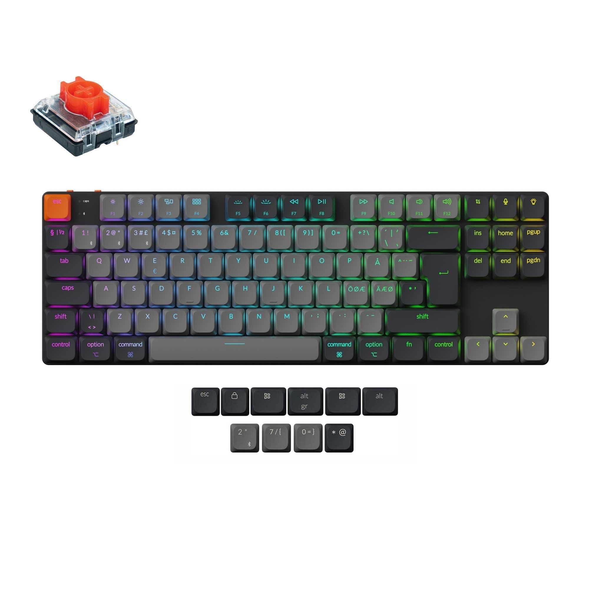 Keychron K1 v6 RGB QMK Wireless Hot Swap QMK - Low Profile 2.0 Red - Gaming Tastatur - Uden Numpad - Nordisk - Sort