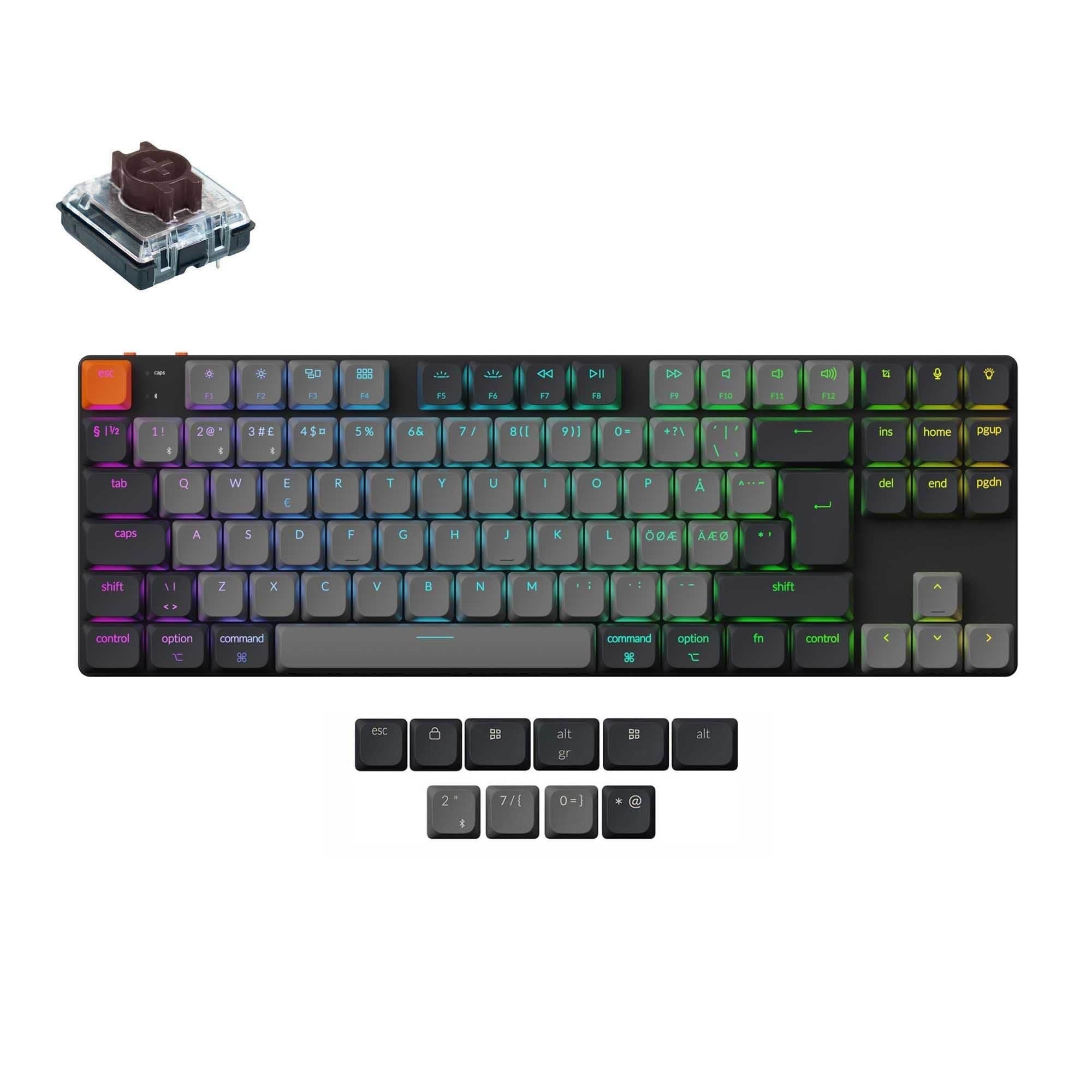 Keychron K1 v6 RGB QMK Wireless Hot Swap QMK - Low Profile 2.0 Brown - Gaming Tastatur - Uden Numpad - Nordisk - Sort Tastatur K1X-H3Z-BO