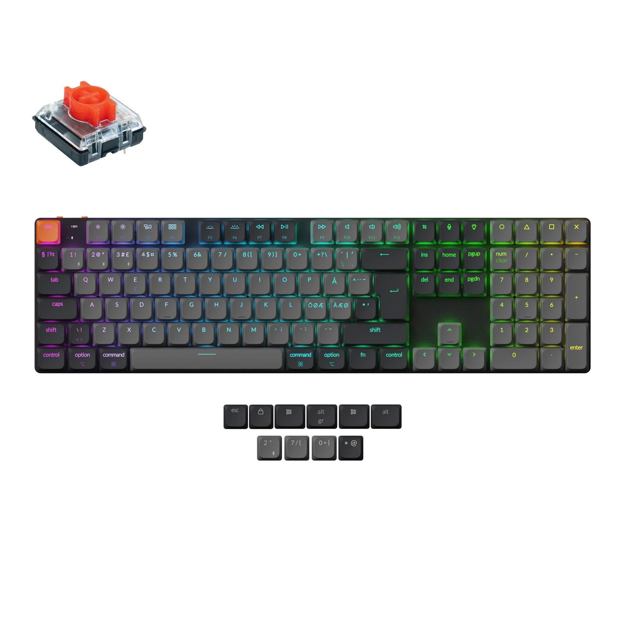 Keychron K5 v2 RGB QMK Wireless Hot Swap QMK - Low Profile 2.0 Red - Gaming Tastatur - Nordisk - Sort